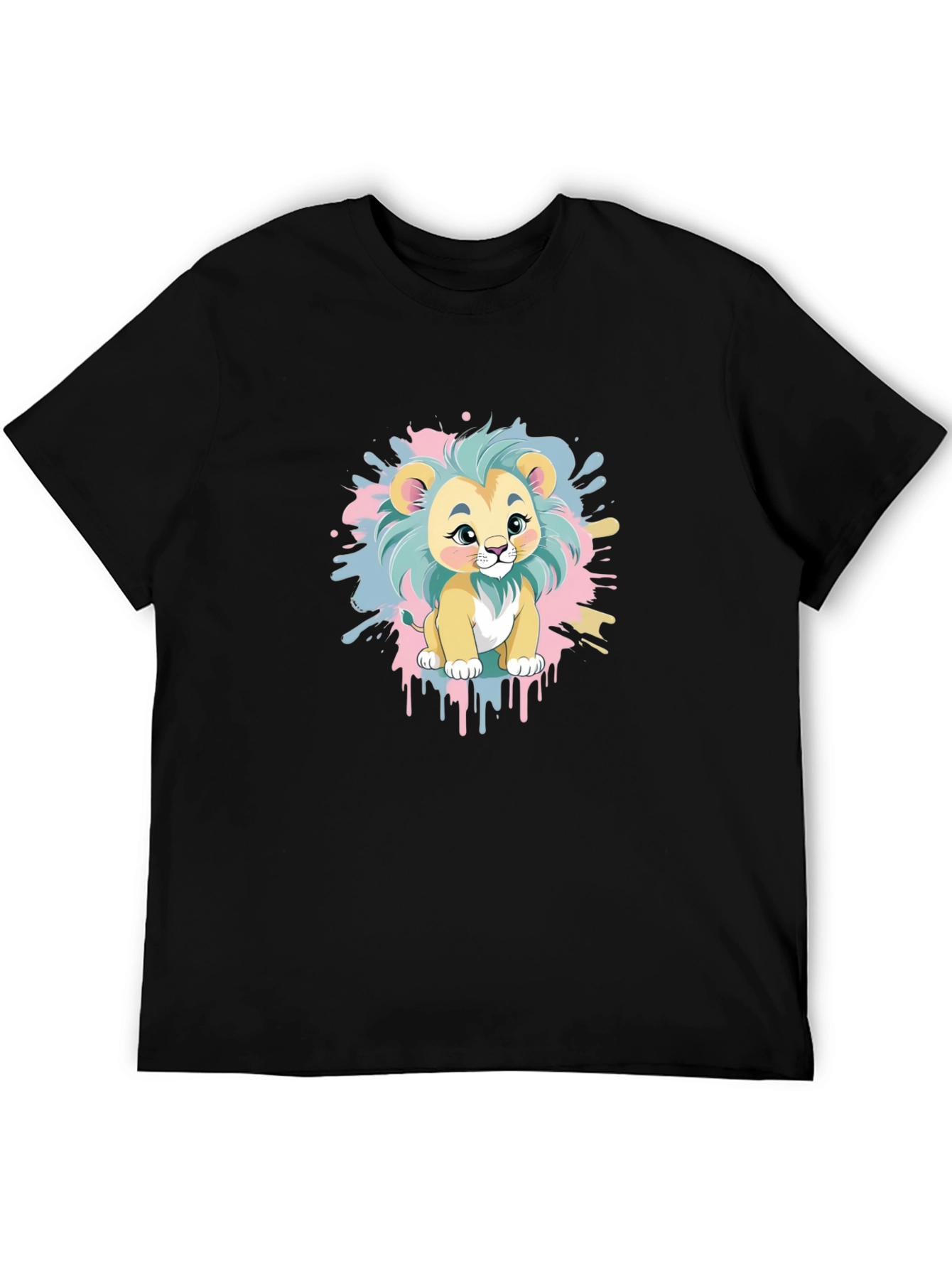 Black Cute Cartoon Lion Graphic Tee - Black Cotton Blend view 5