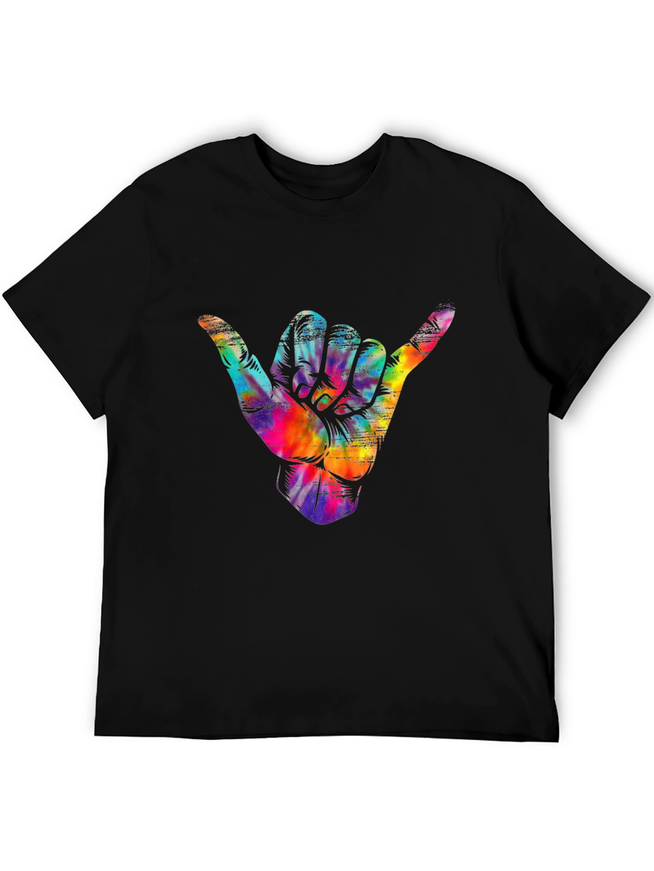 Black Shaka Hand Tie Dye T-Shirt - Hang Loose Tee view 5
