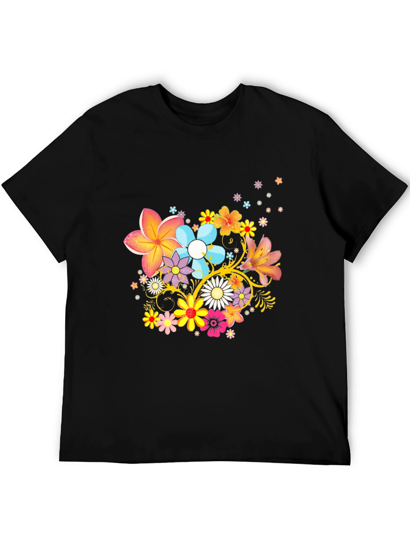 Black Floral Print Black T-Shirt view 5