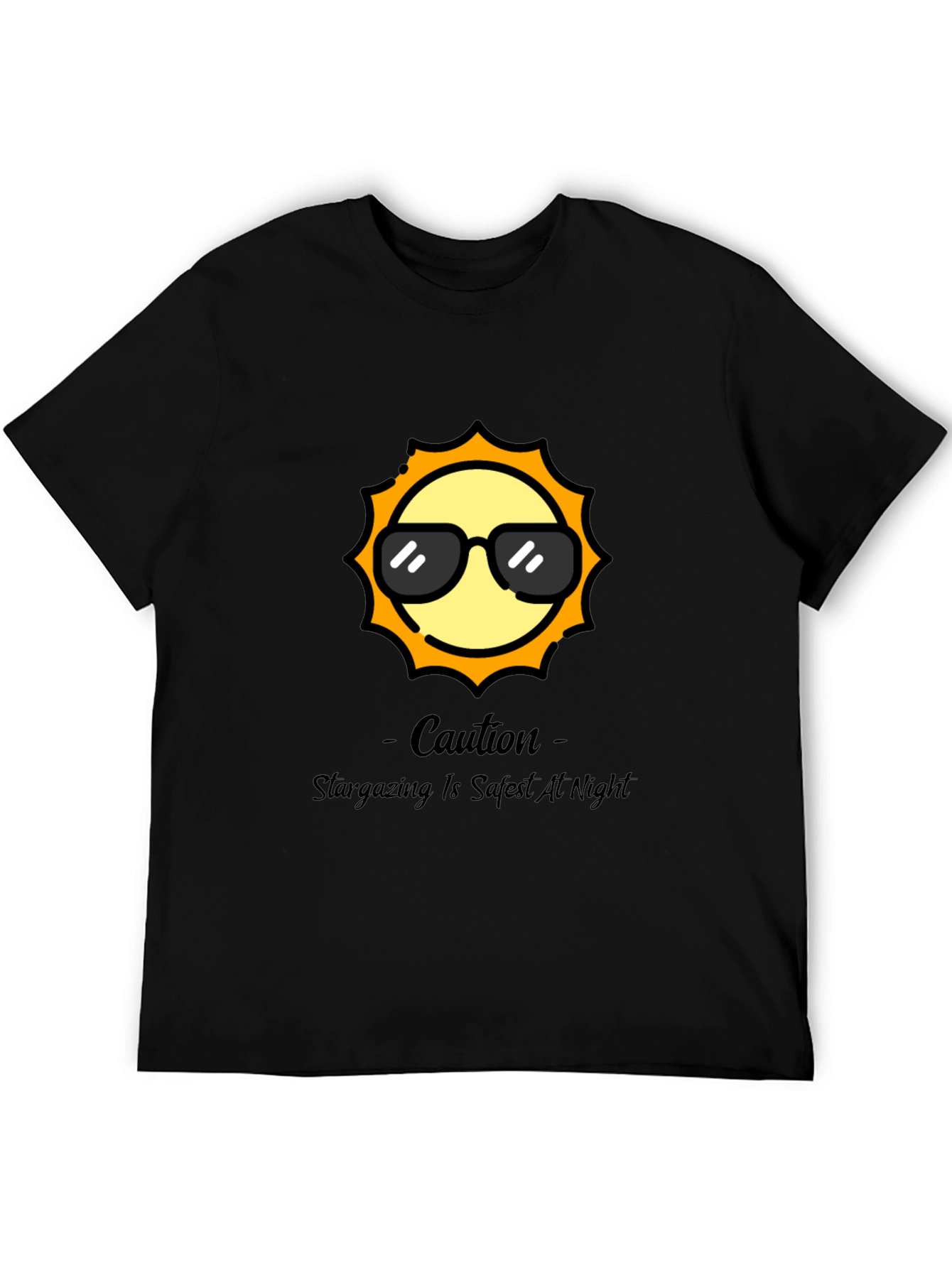 Black Cool Sun Graphic Tee - Stargazing Caution T-Shirt view 5
