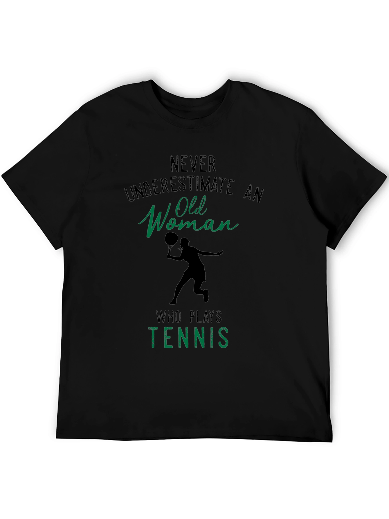 Black Funny Tennis Old Woman T-Shirt view 5