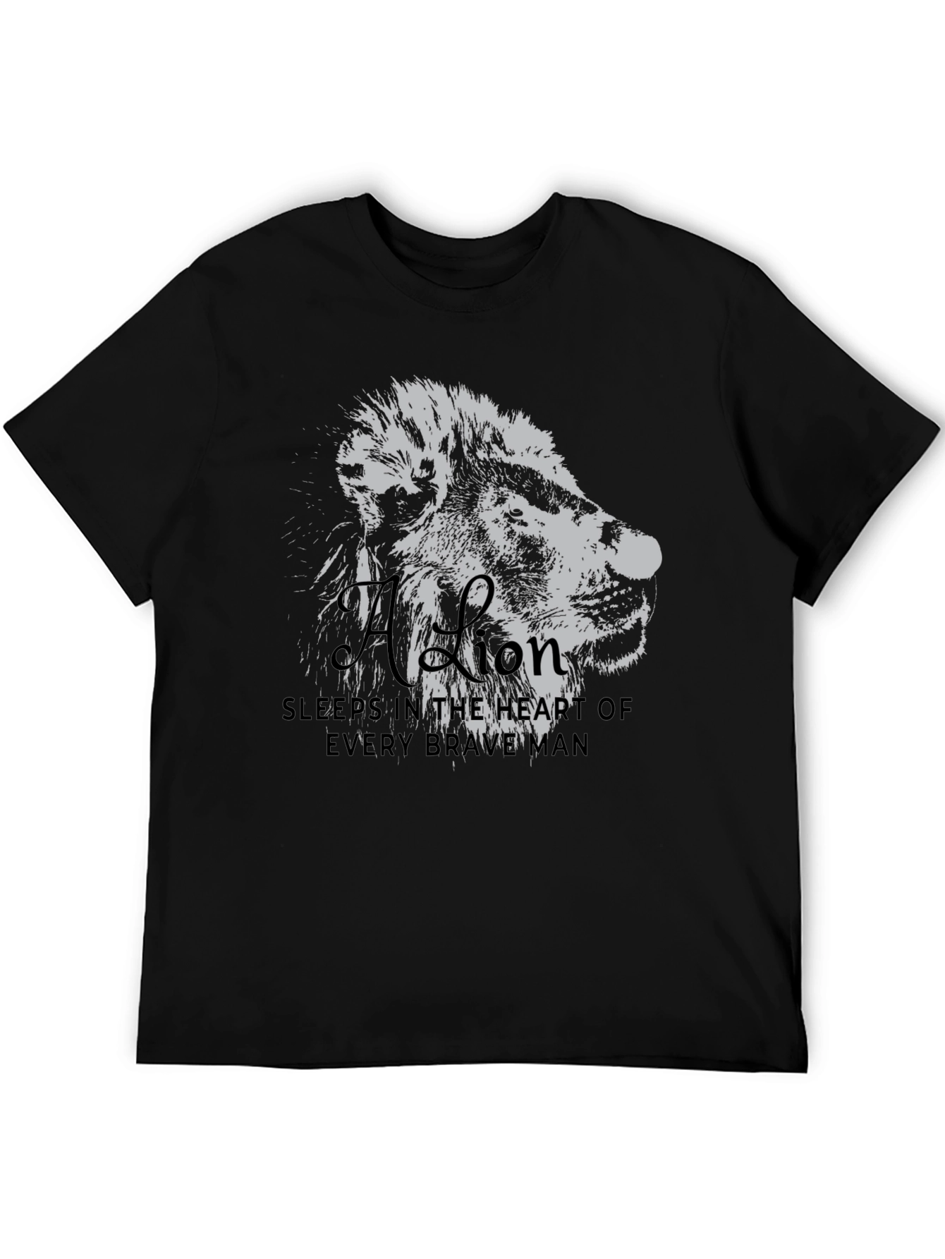 Black Lion Heart Graphic Print Men's T-Shirt view 5