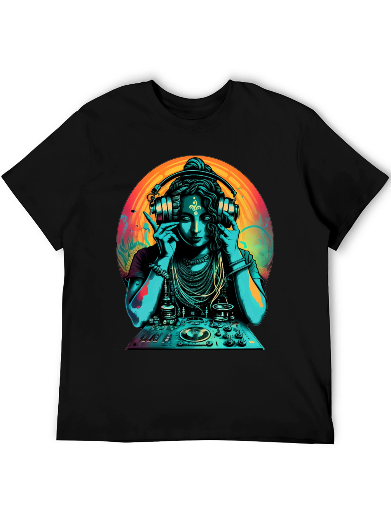Black DJ Shiva T-Shirt - Black Cotton Graphic Tee view 5
