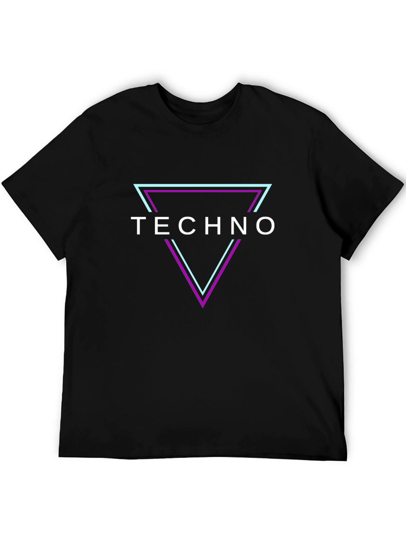 Black Techno T-Shirt - Geometric Triangle Rave Party Top view 5