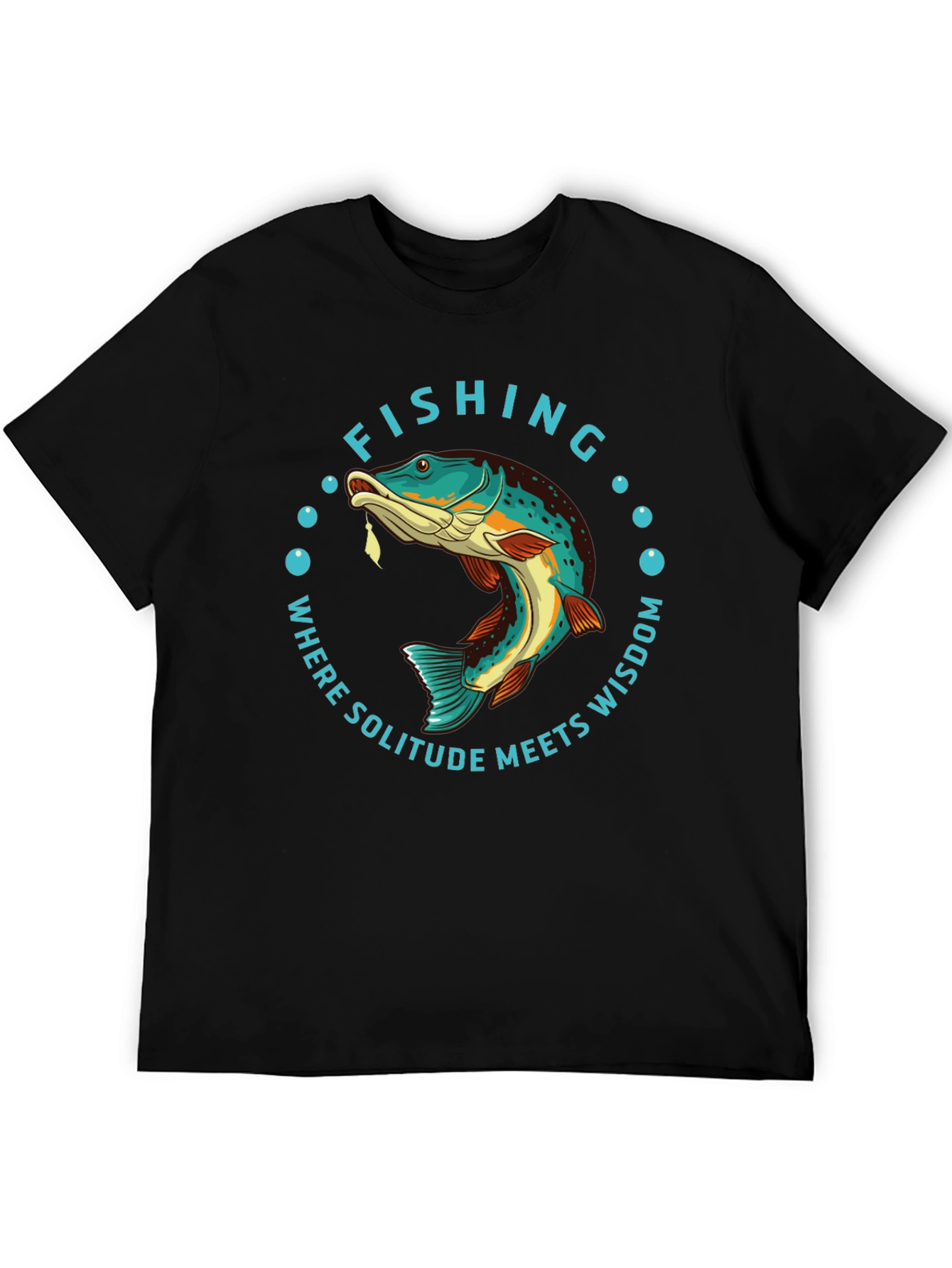 Black Fishing Solitude Wisdom Graphic Tee view 5