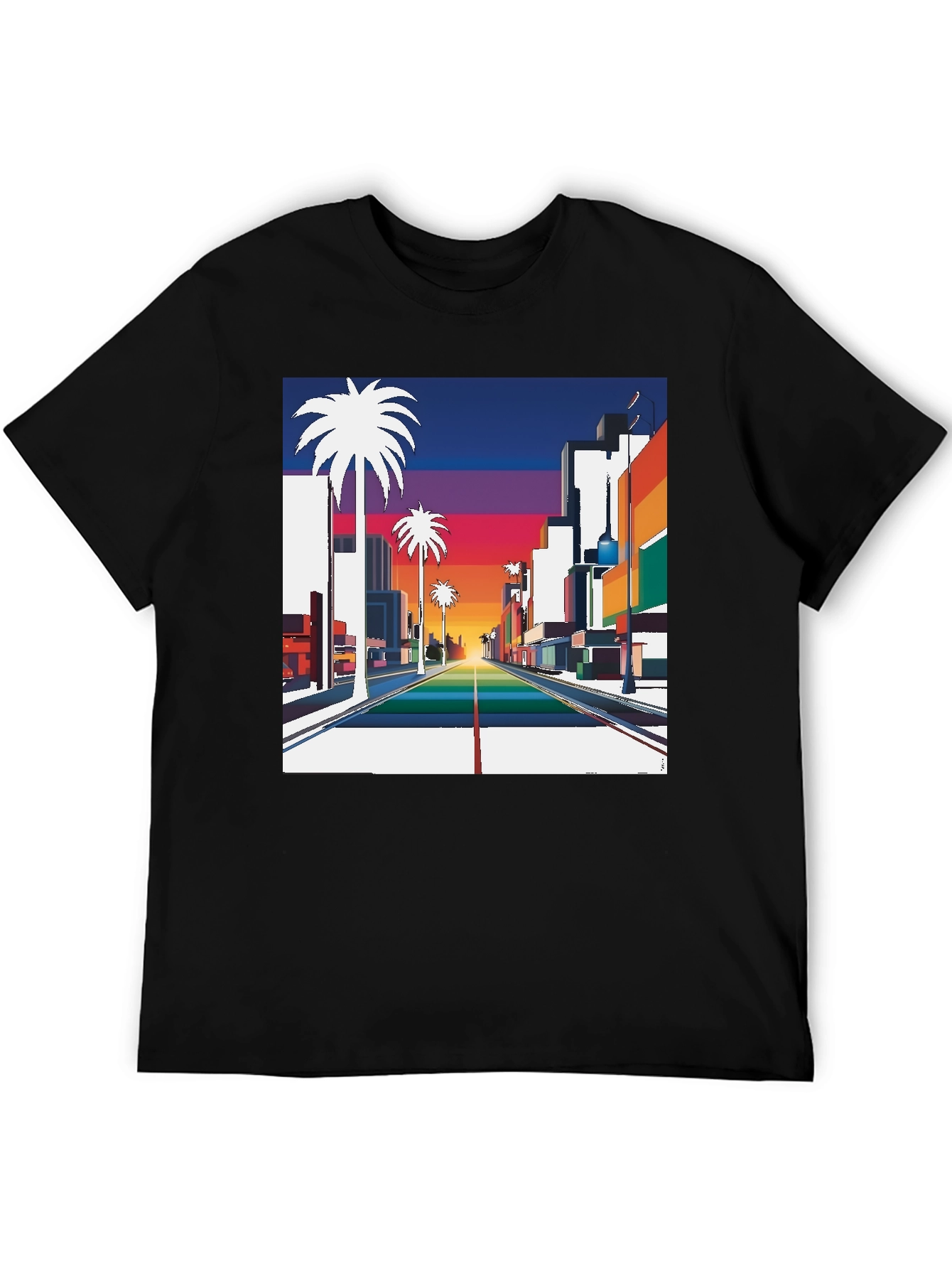 Black Retro Palm Tree Sunset T-Shirt view 5