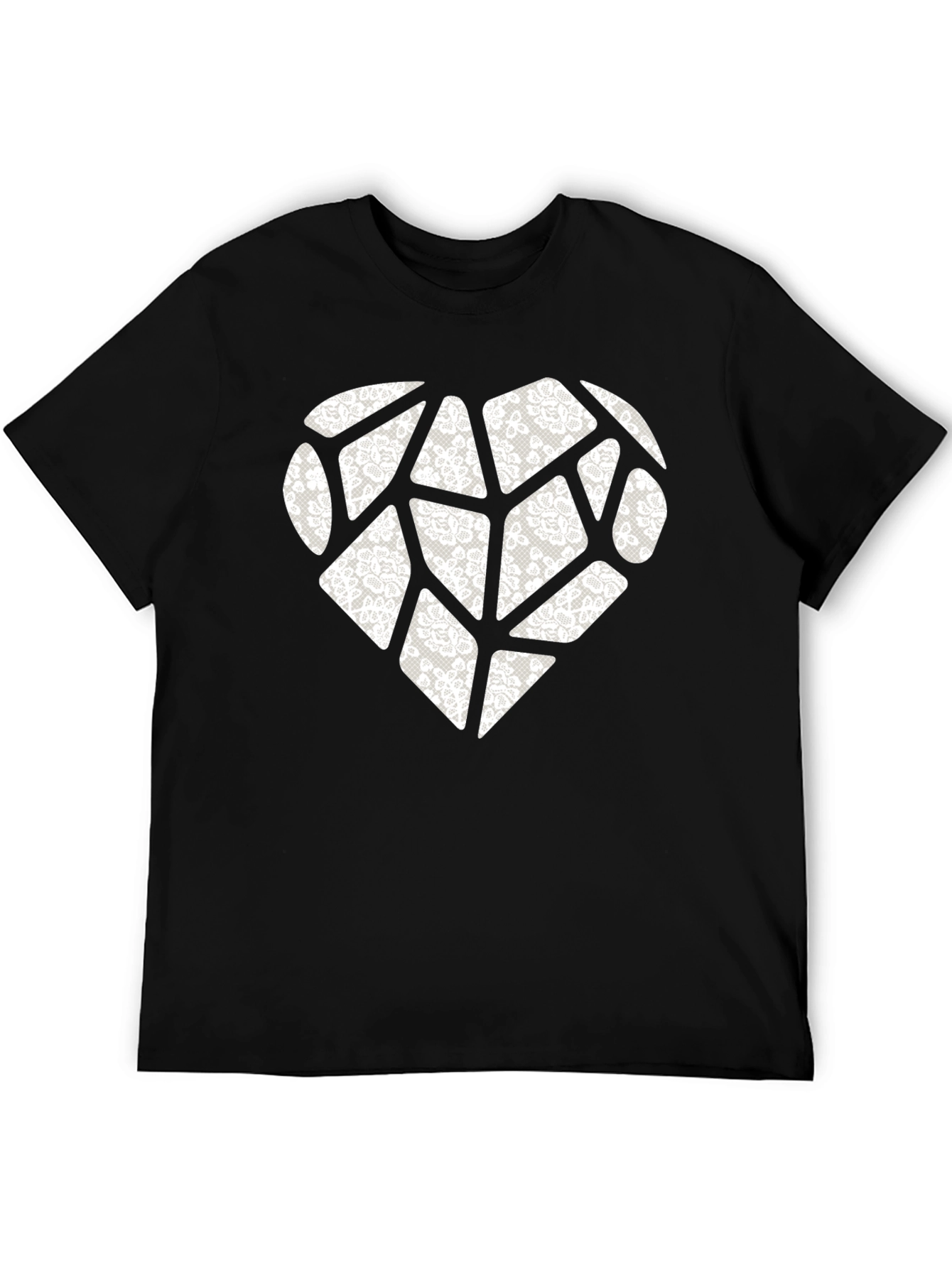 Black Heart Lace Patchwork Graphic Tee view 5