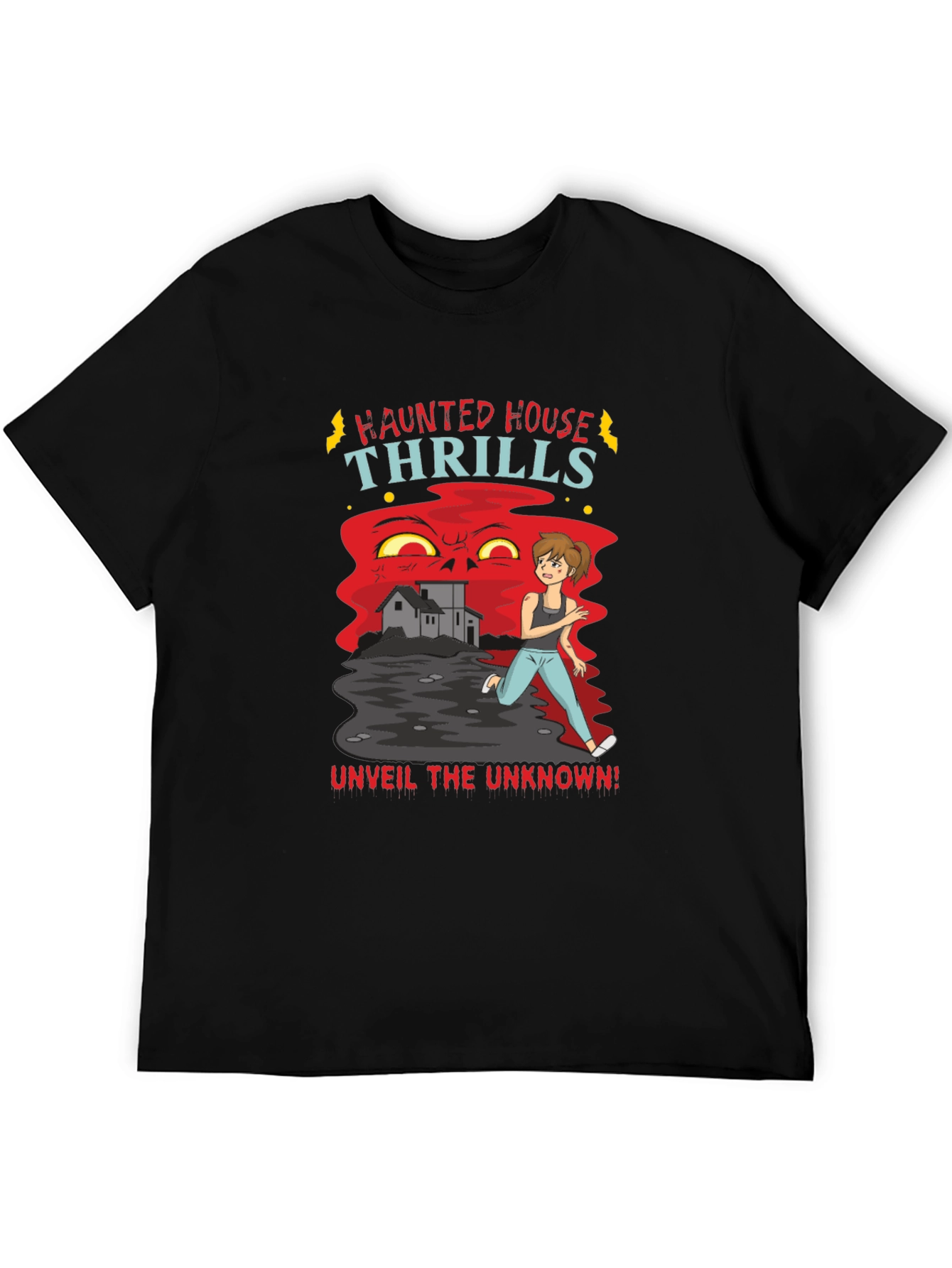Black Haunted House Thrills Graphic Tee view 5