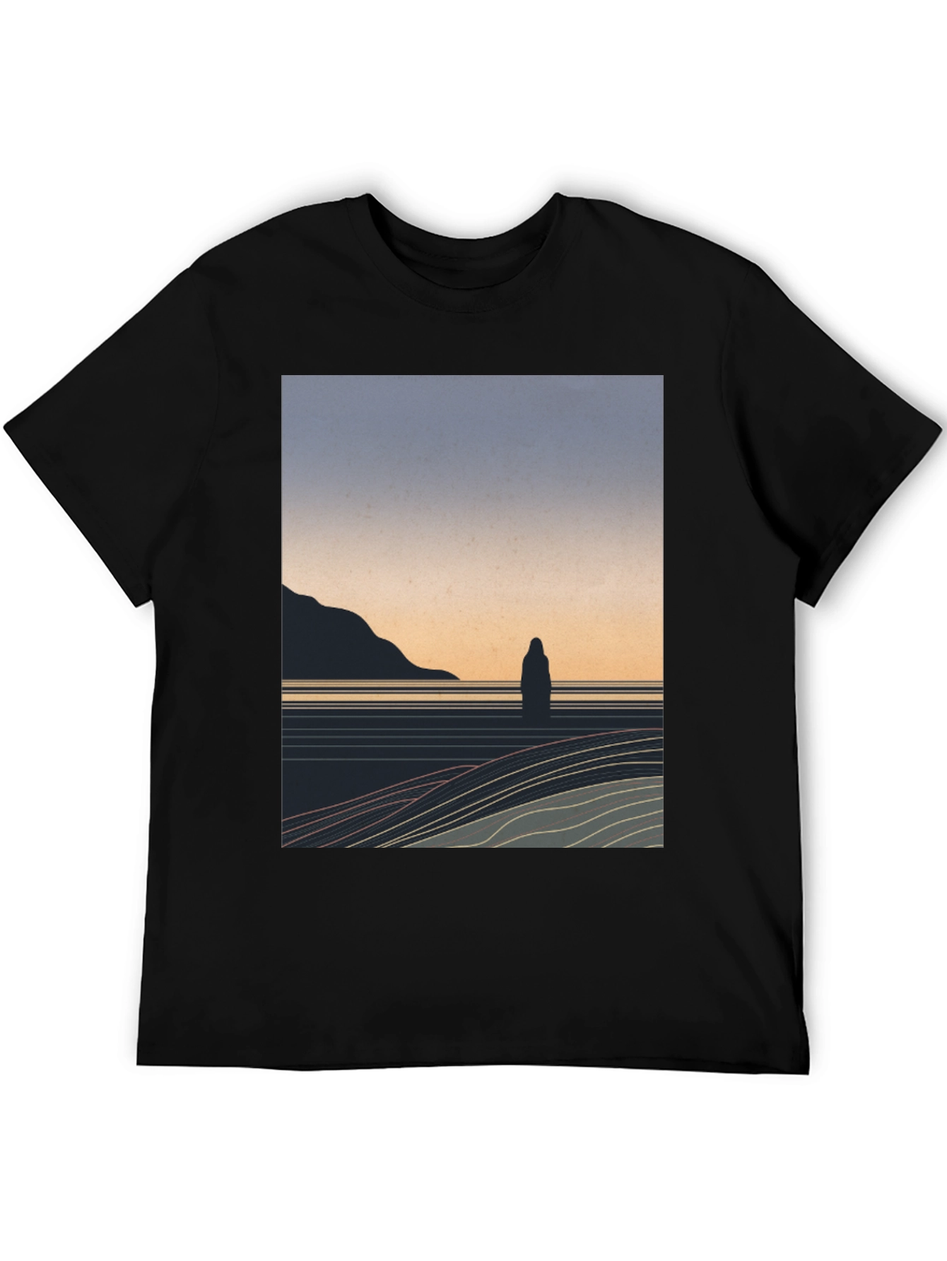 Black Minimalist Landscape Graphic T-Shirt - Black view 5