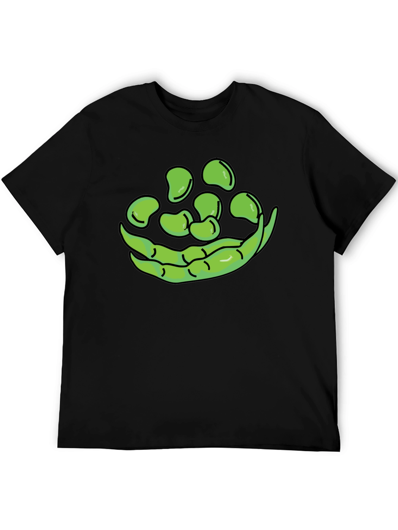 Black Funny Green Beans Graphic T-Shirt - Black Casual Tee view 5