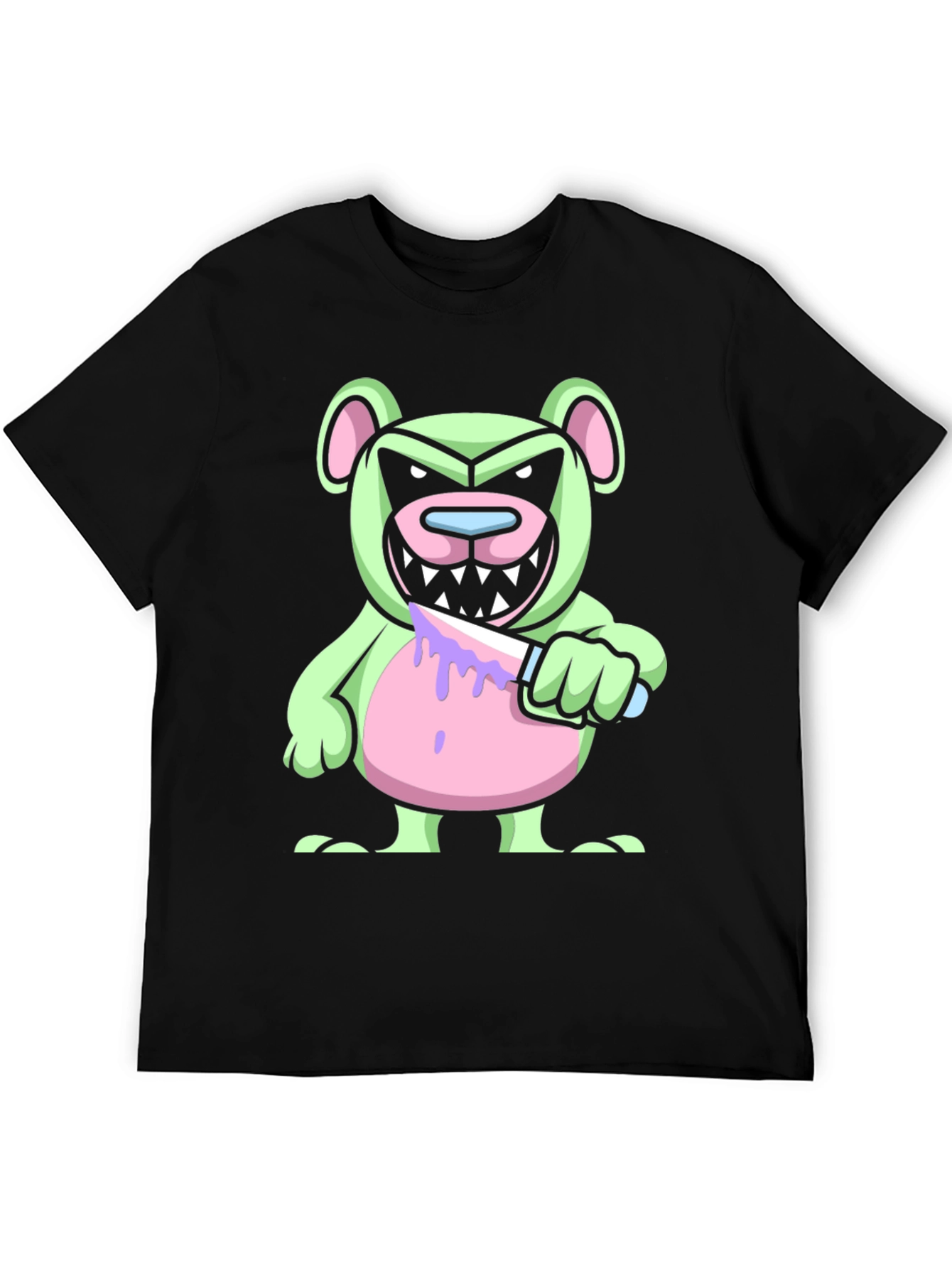 Black Psycho Bear T-Shirt - Edgy Cartoon Graphic Tee view 5