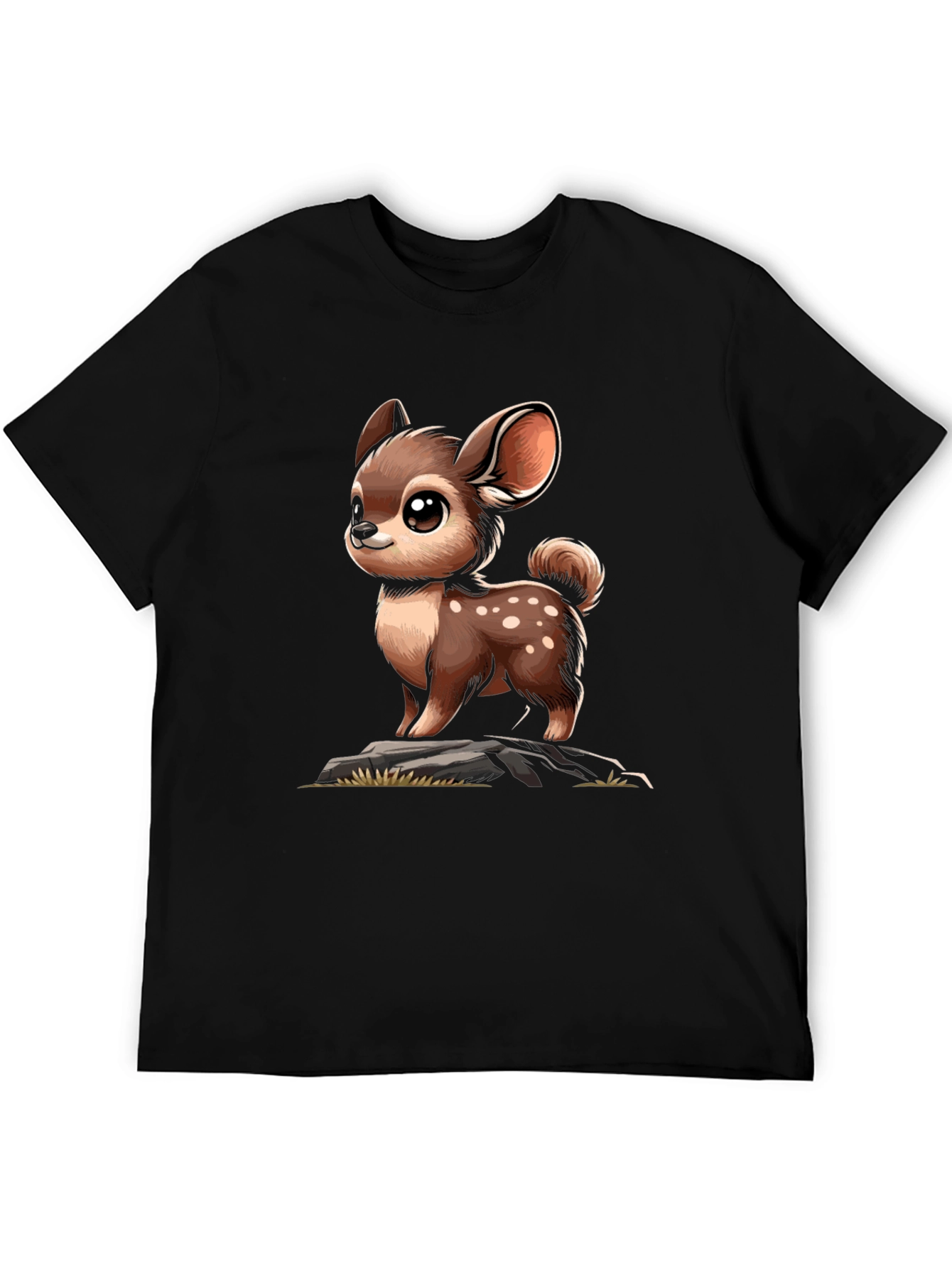 Black Cute Deer Cartoon Graphic Black T-Shirt view 5