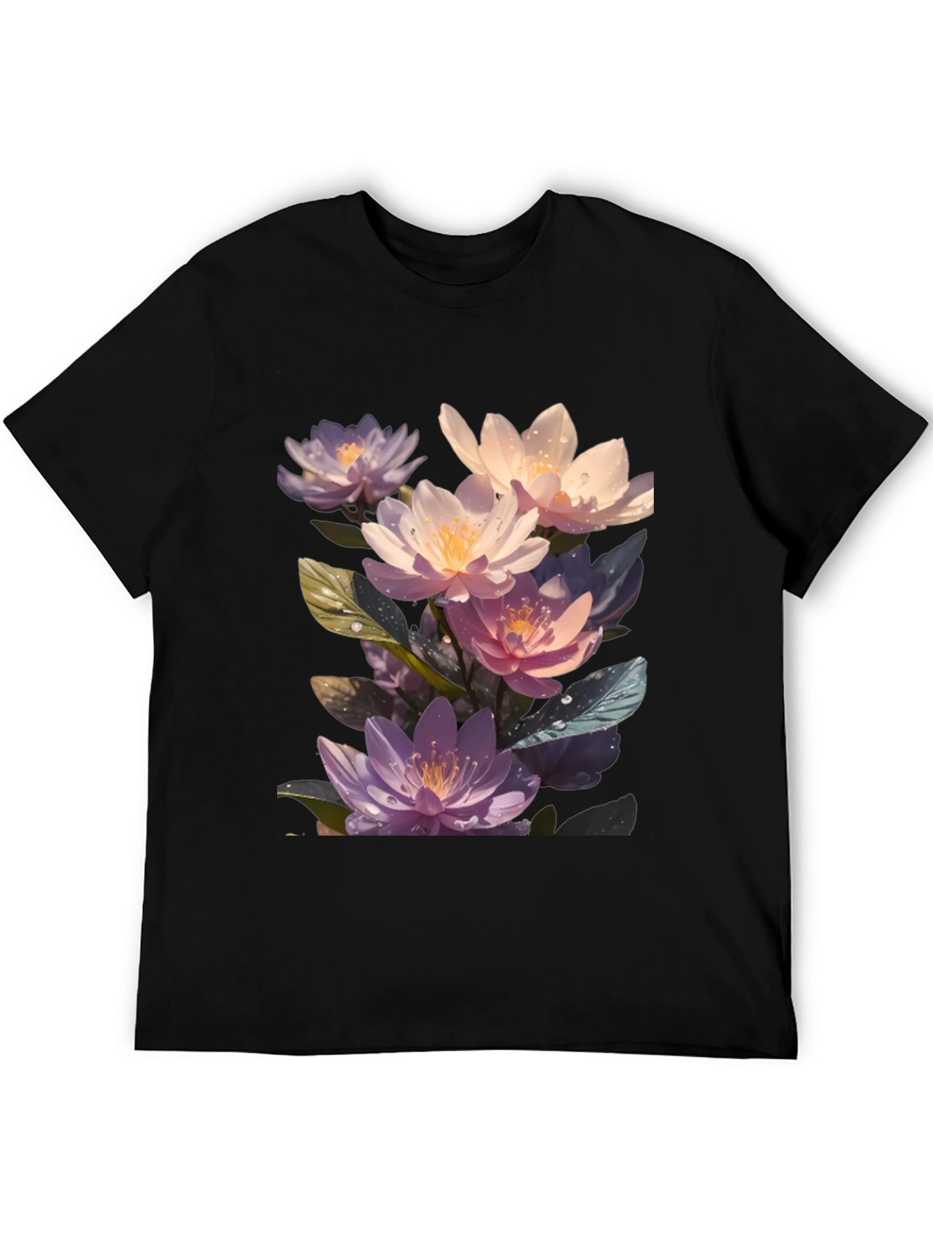 Black Floral Lotus Graphic T-Shirt - Premium Comfort Fit view 5