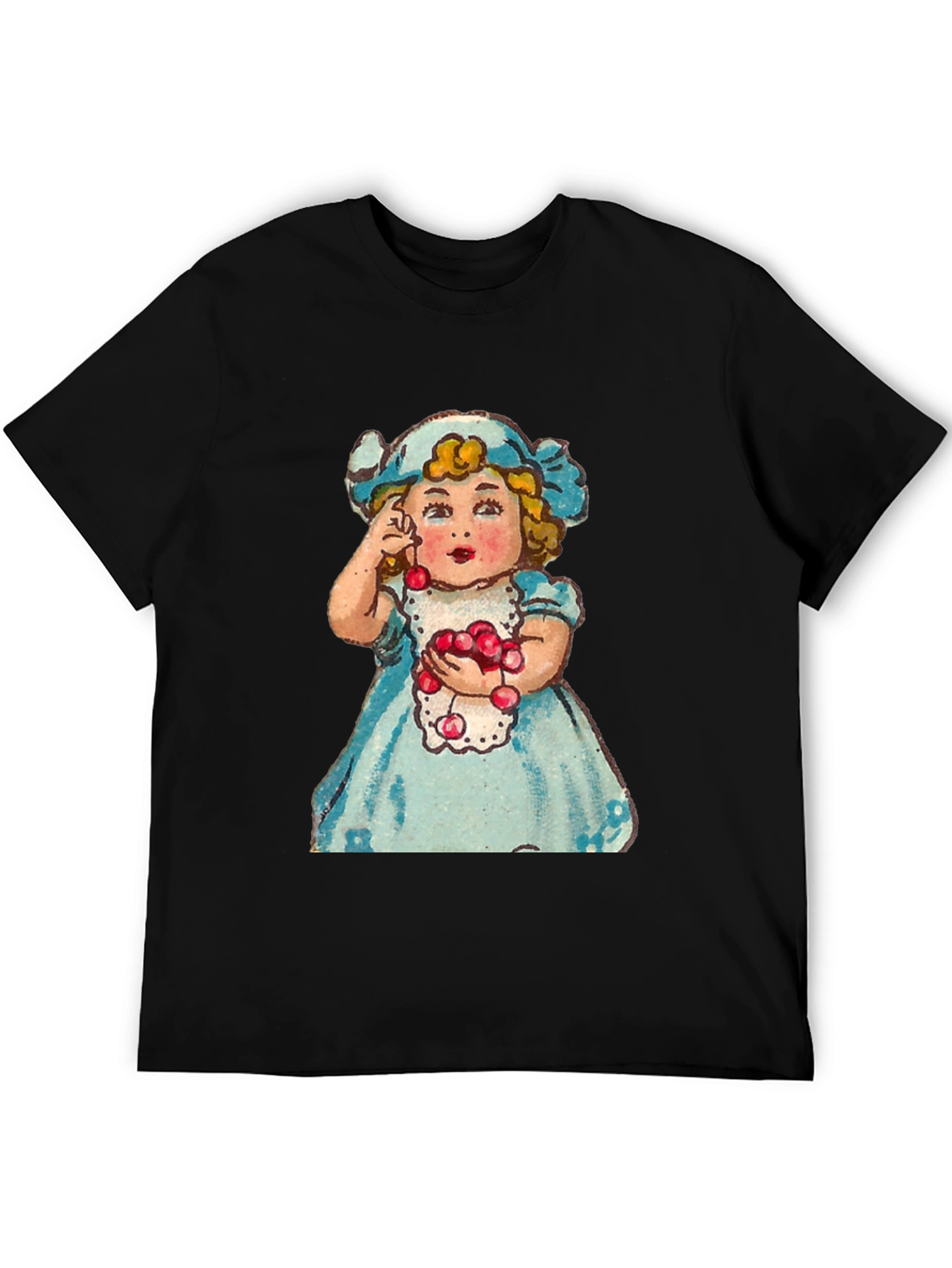 Black Cute Girl Cherry T-Shirt - Vintage Style view 5