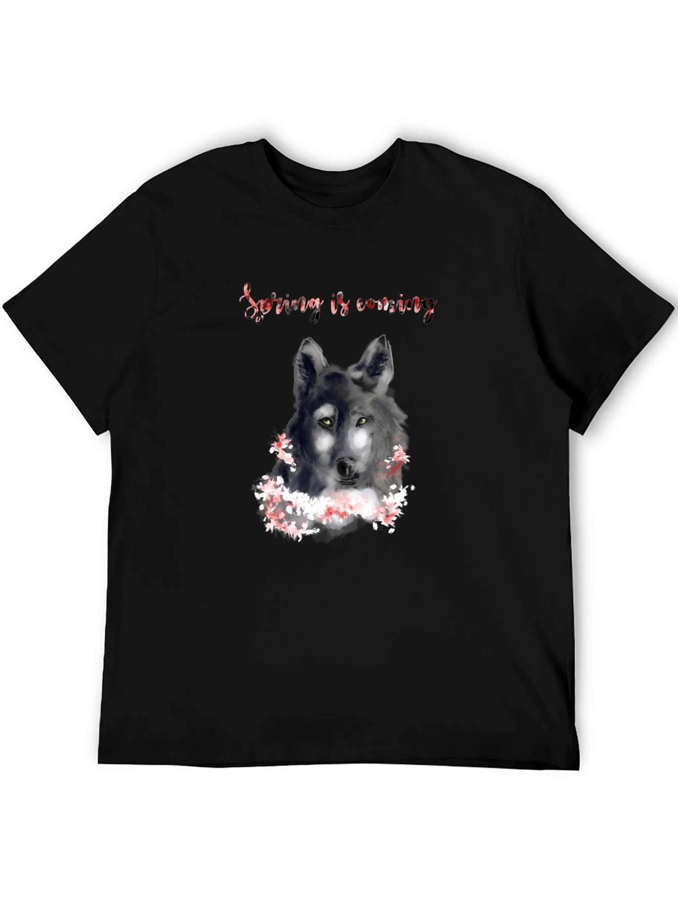 Black Spring is Coming Wolf Graphic T-Shirt view 5