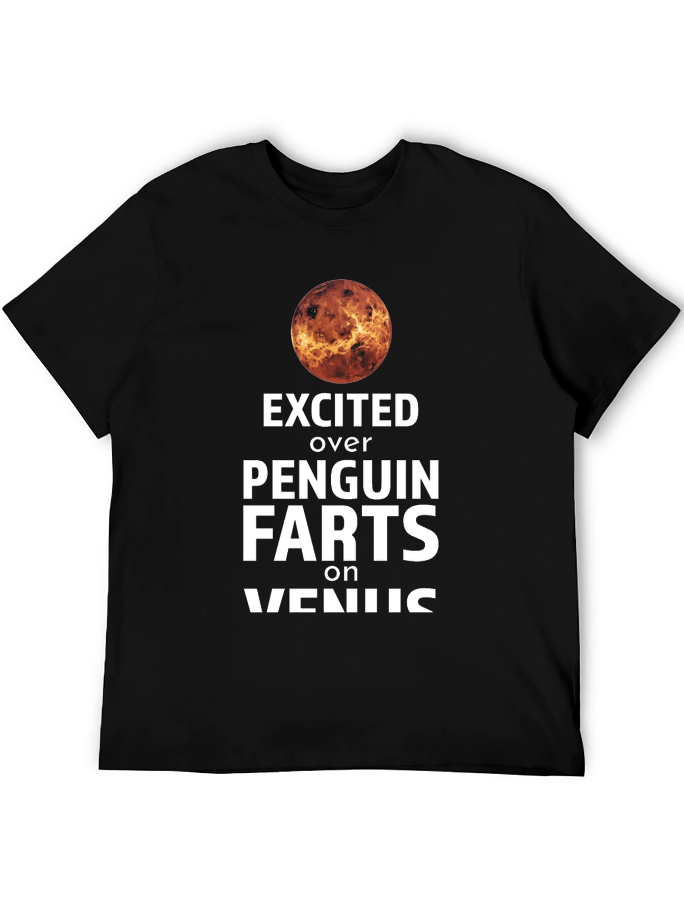 Black Excited Over Penguin Farts on Venus T-Shirt view 5