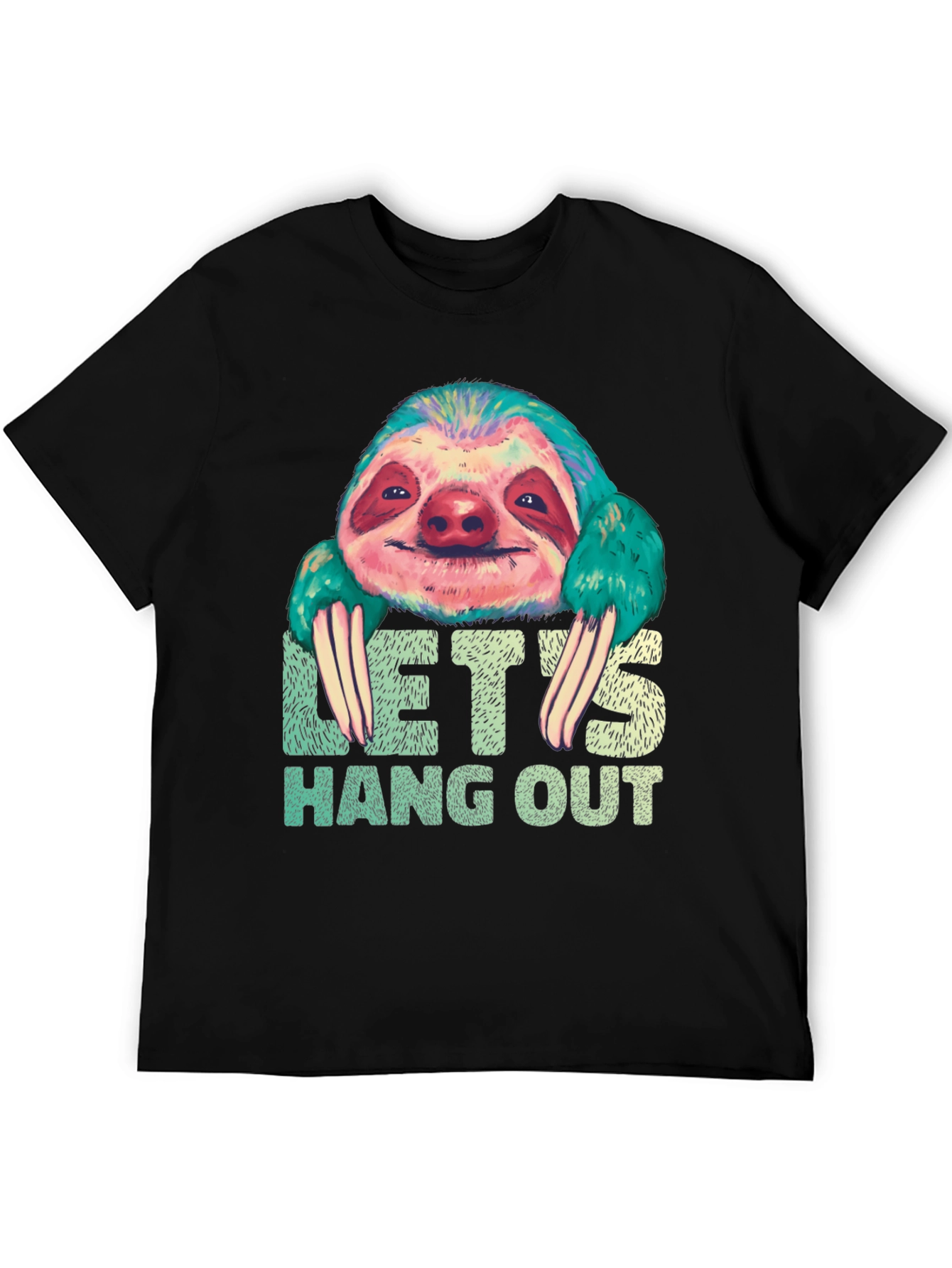 Black Let's Hang Out Sloth Graphic T-Shirt view 5