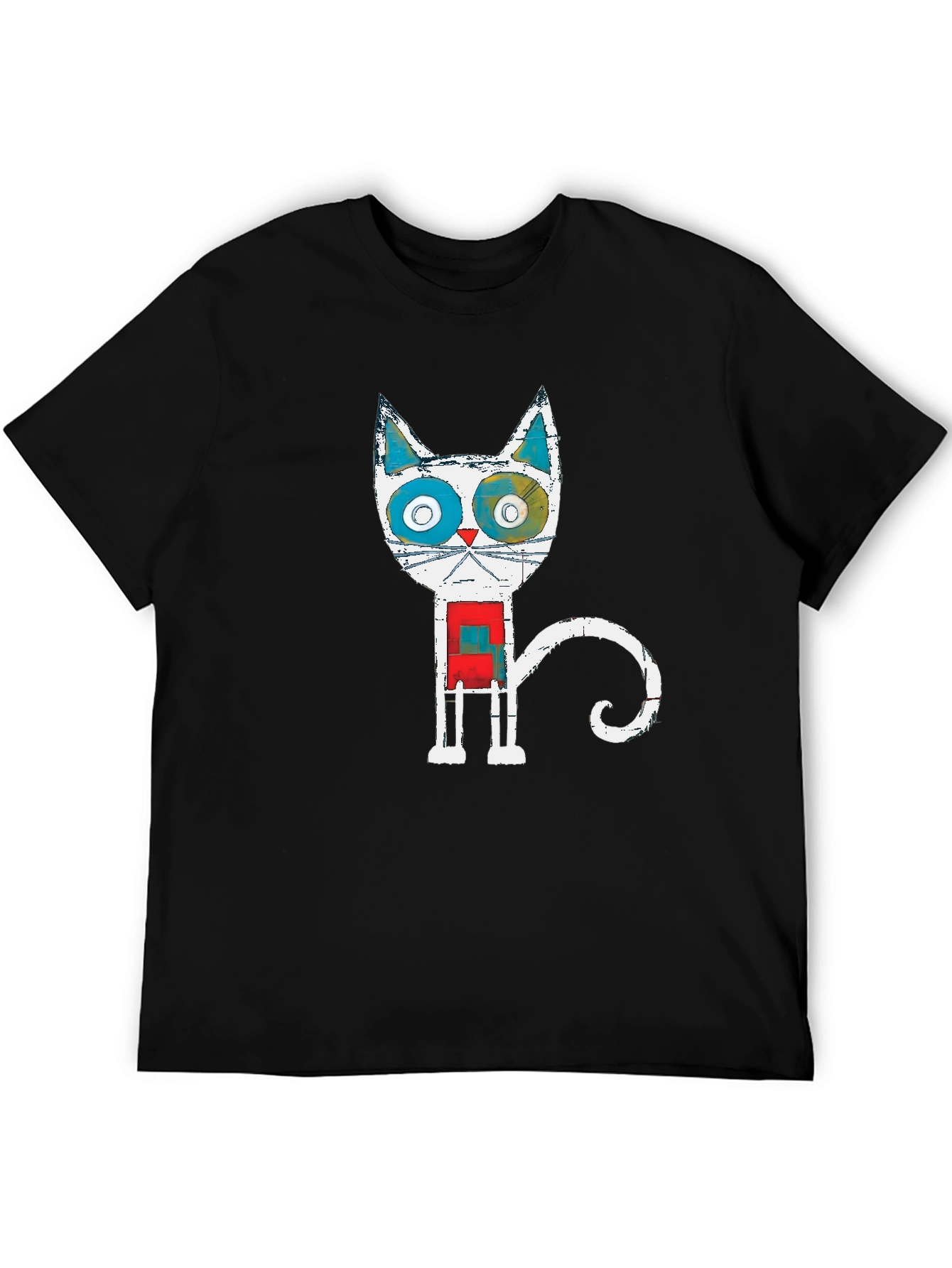 Black Abstract Cat Graphic Tee - Men's Black T-Shirt view 5