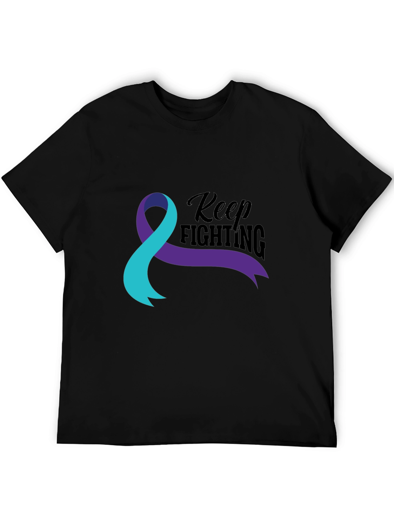 Black Keep Fighting Awareness Ribbon Graphic T-Shirt view 5