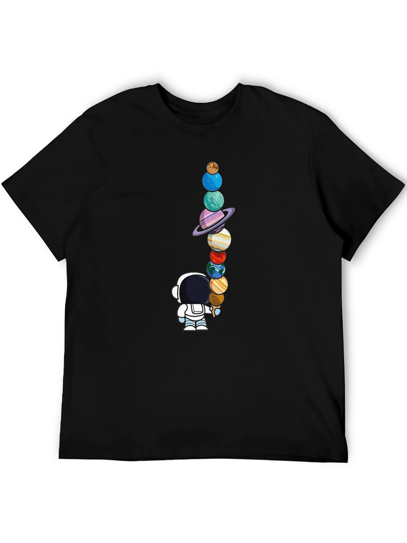 Black Astronaut Planets Graphic Tee - Space Lover's Black T-Shirt view 5