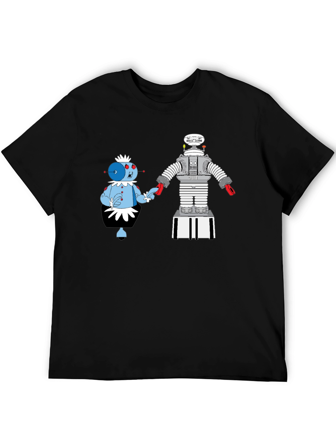 Black Robot Romance Graphic Tee - Black Cotton T-Shirt view 5