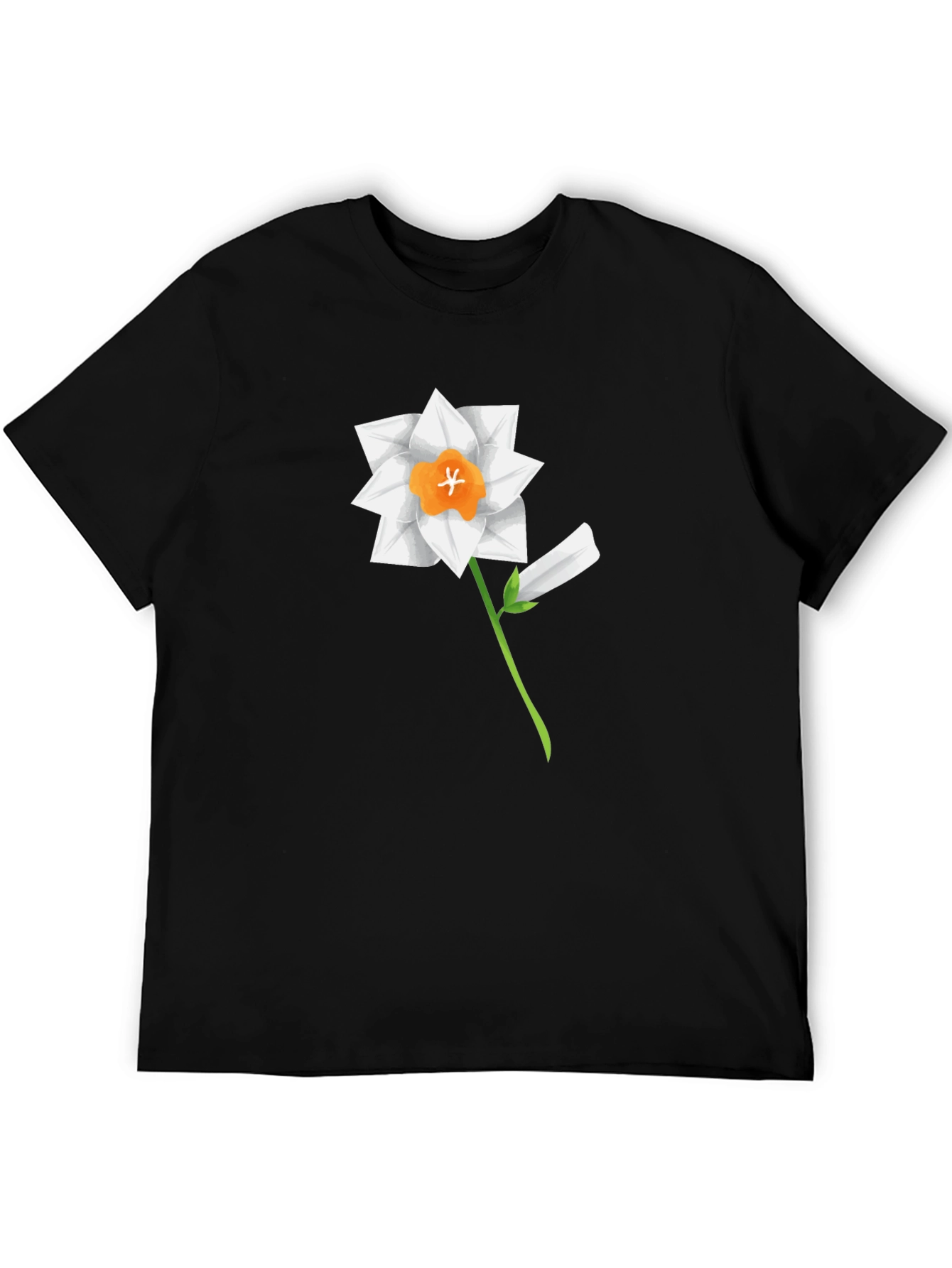 Black Floral Graphic Tee - Daffodil Design, Soft Cotton Blend view 5