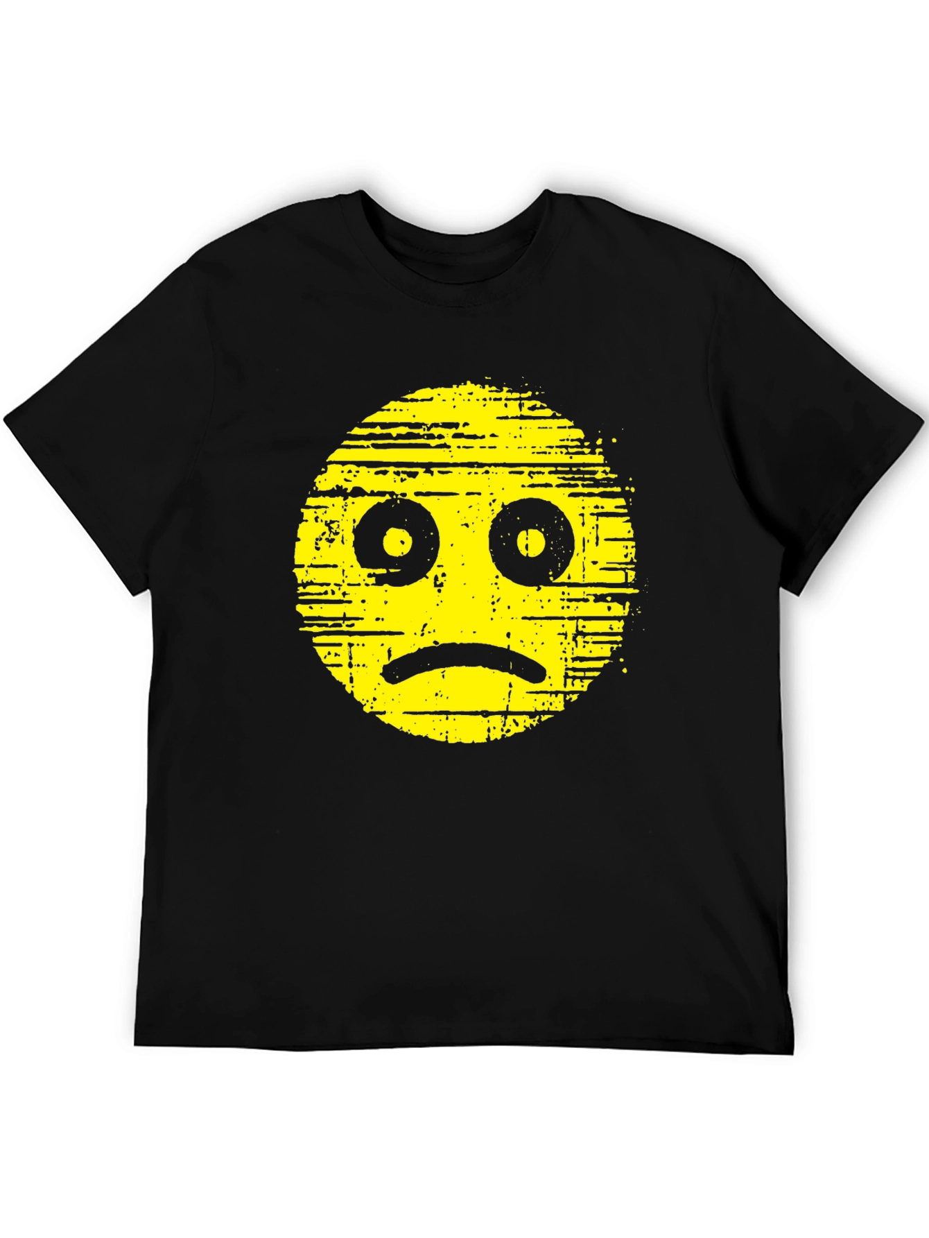 Black Distressed Sad Face Graphic Black T-Shirt view 5