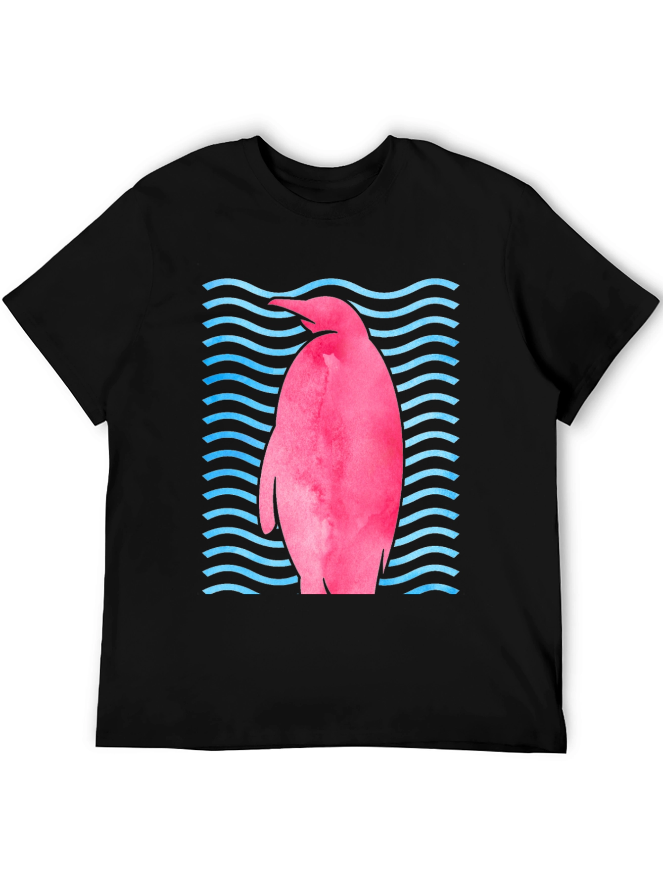 Black Pink Penguin Wave T-Shirt - Unique Graphic Tee view 5