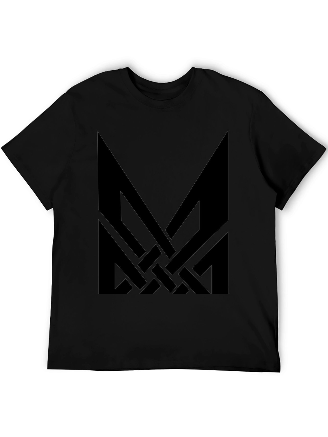 Black Black T-Shirt with Abstract Geometric Design view 5