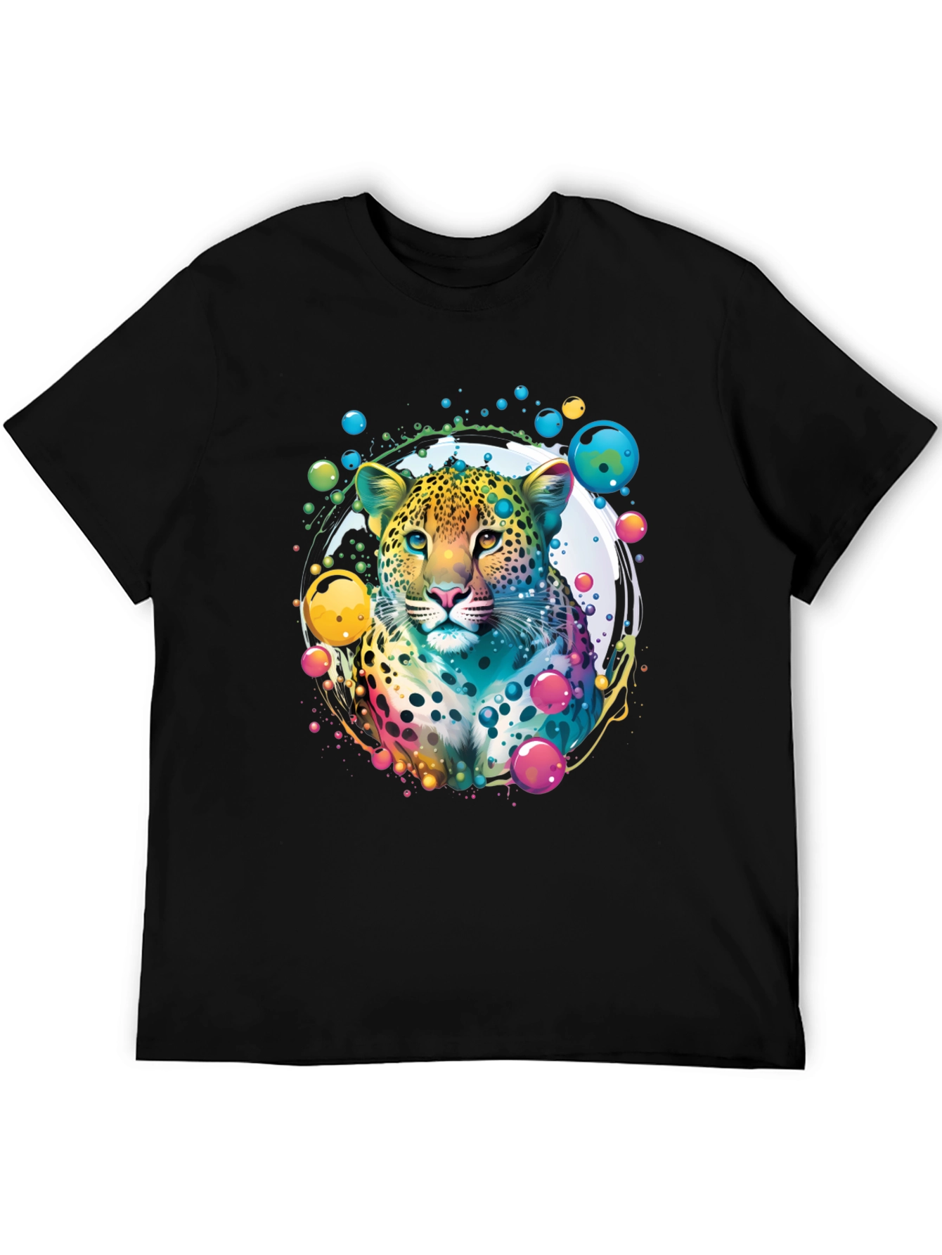 Black Vibrant Leopard Graphic T-Shirt view 5