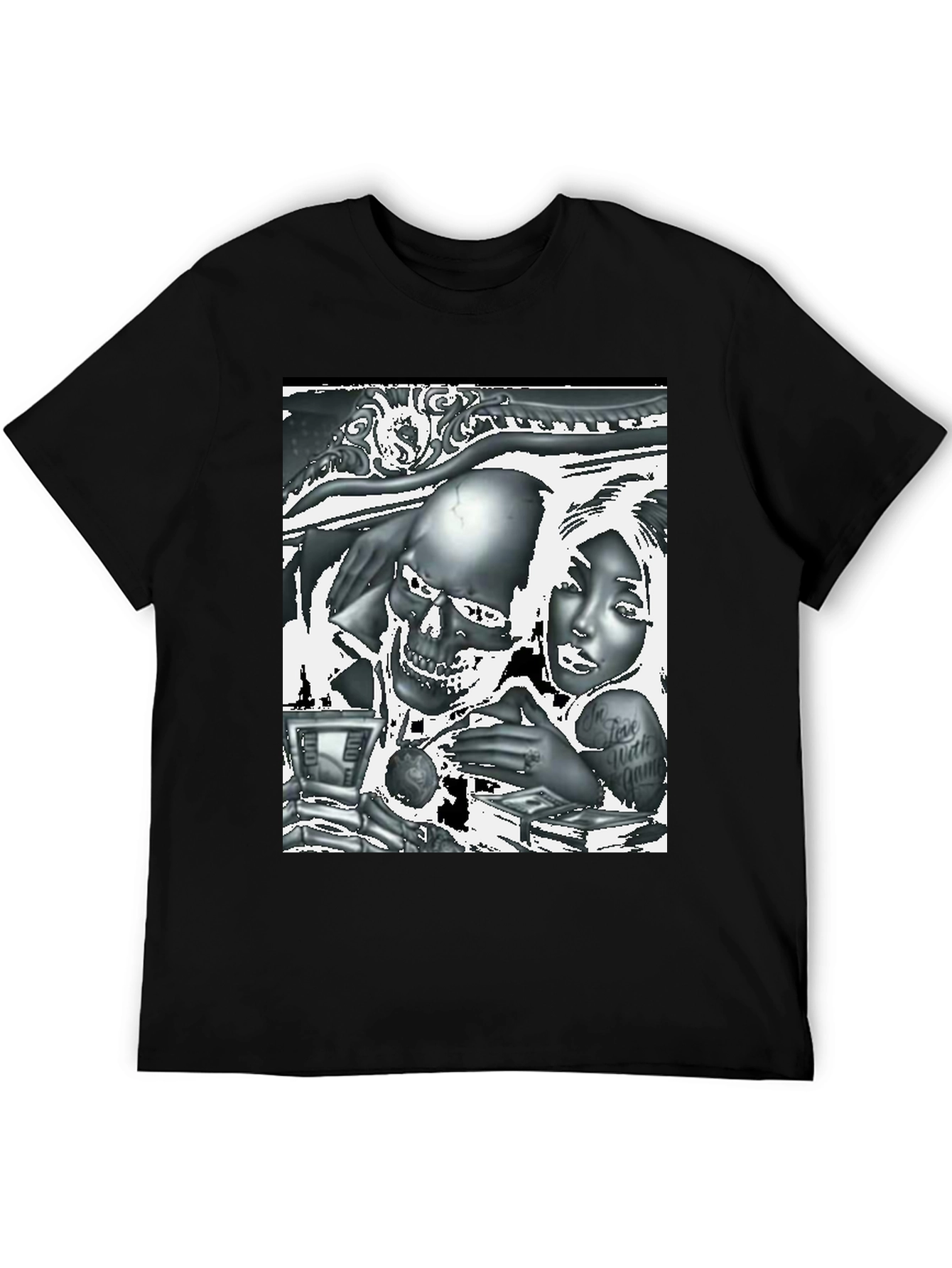 Black Skull and Woman Graphic Tee - Black view 5