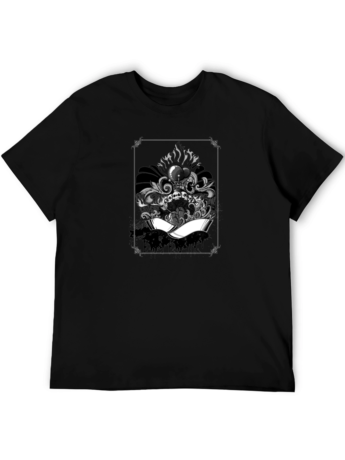 Black Skull Heart Graphic Tee - Black Cotton T-Shirt view 5