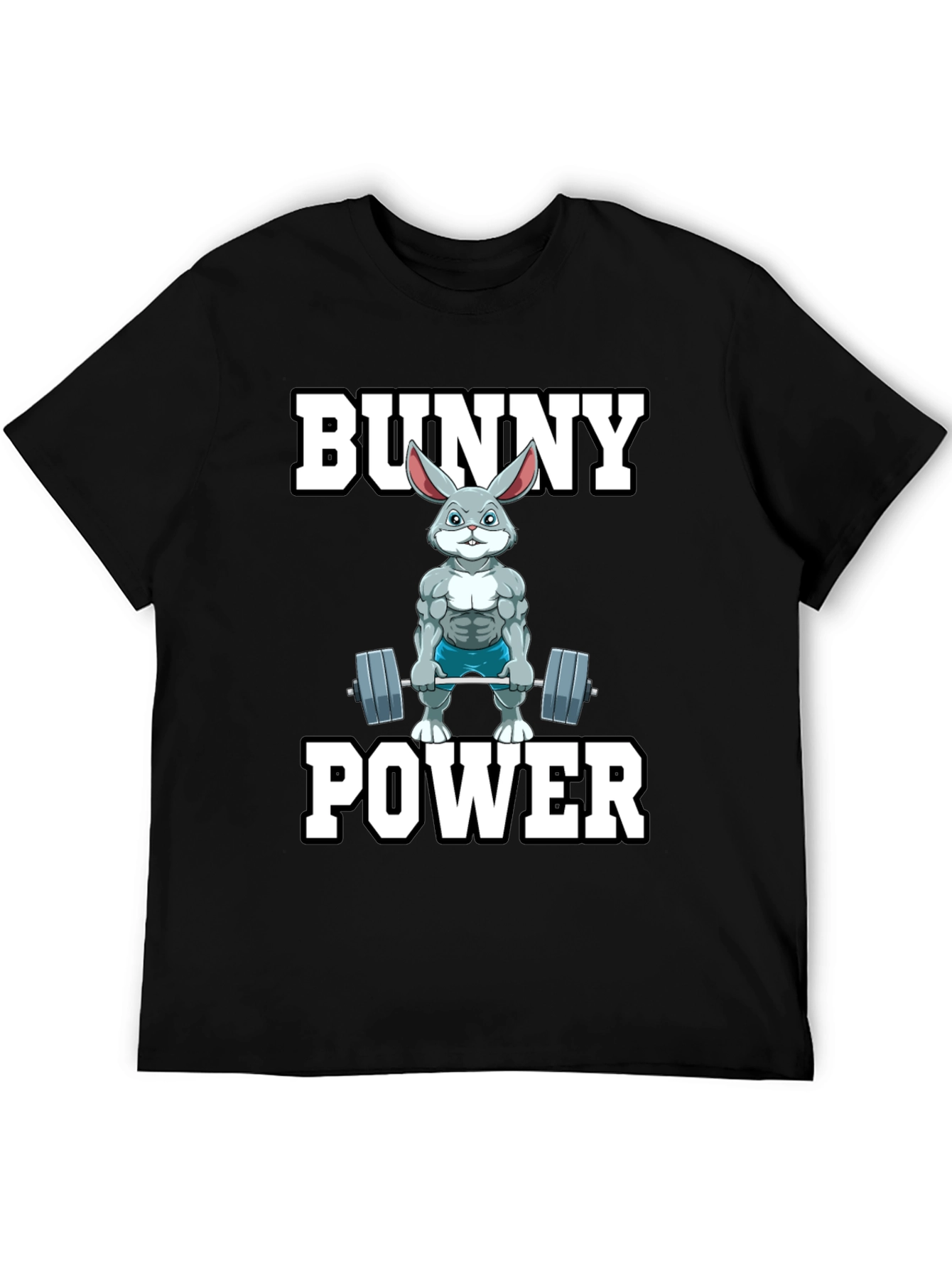 Black Bunny Power T-Shirt - Weightlifting Rabbit Gym Tee view 5