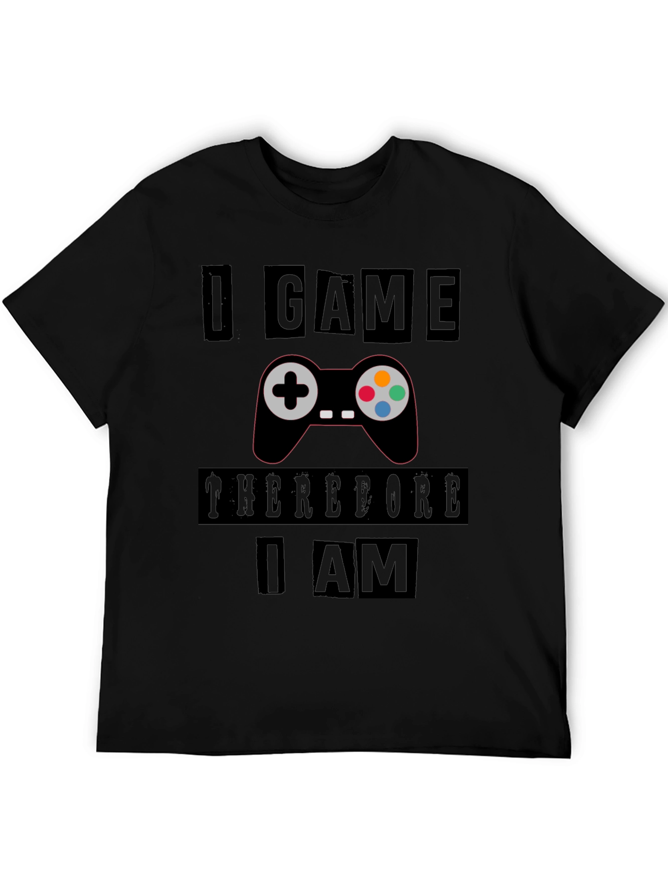 Black Gamer's Black T-Shirt: I Game Therefore I Am view 5