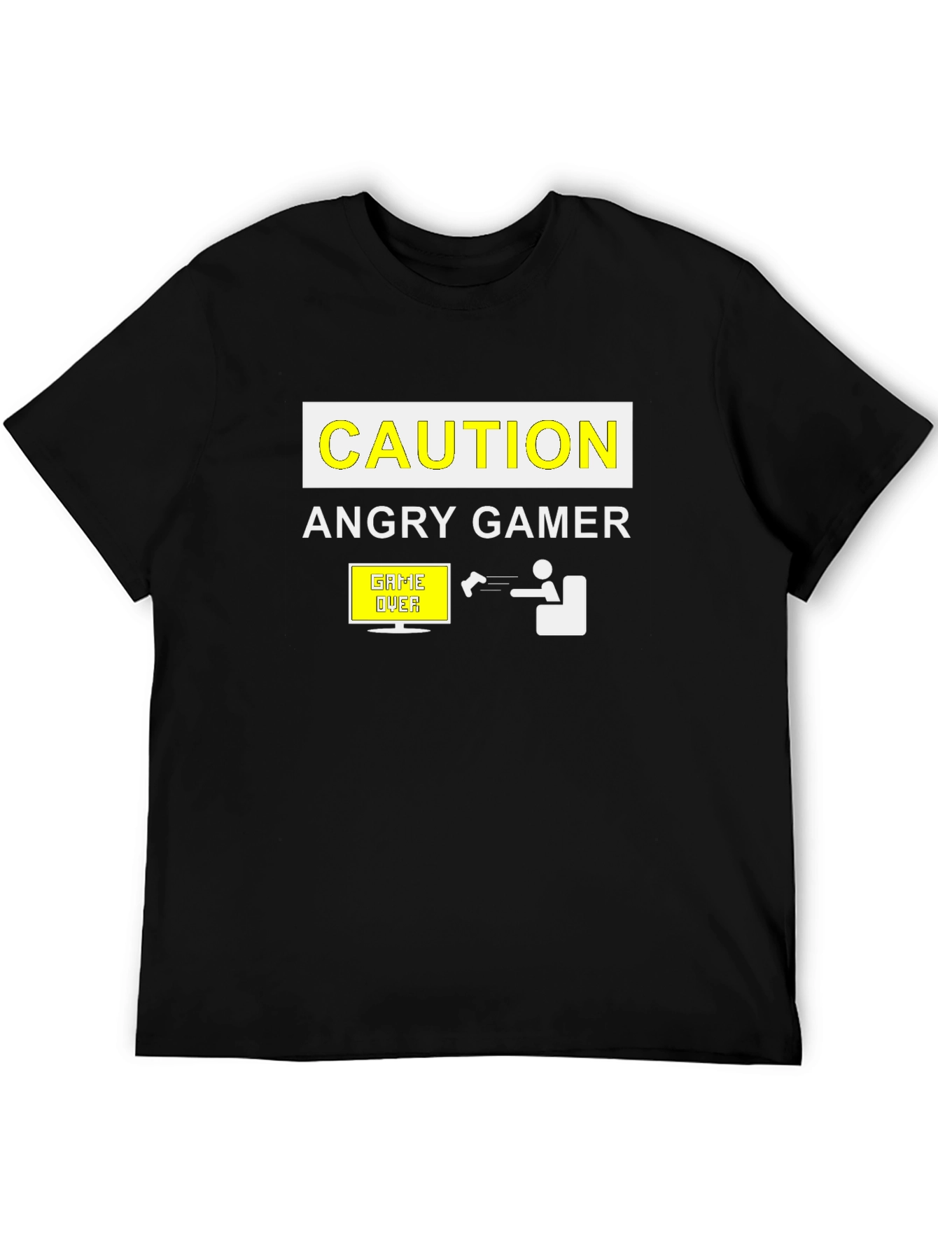 Black Angry Gamer Caution T-Shirt: Funny Video Game Tee view 5