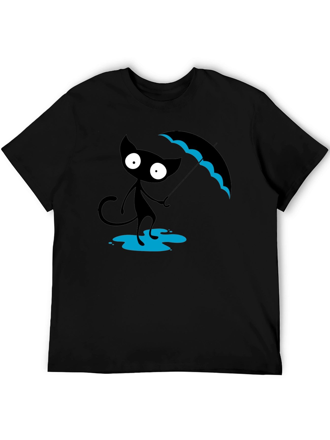Black Black Cat with Umbrella T-Shirt view 5