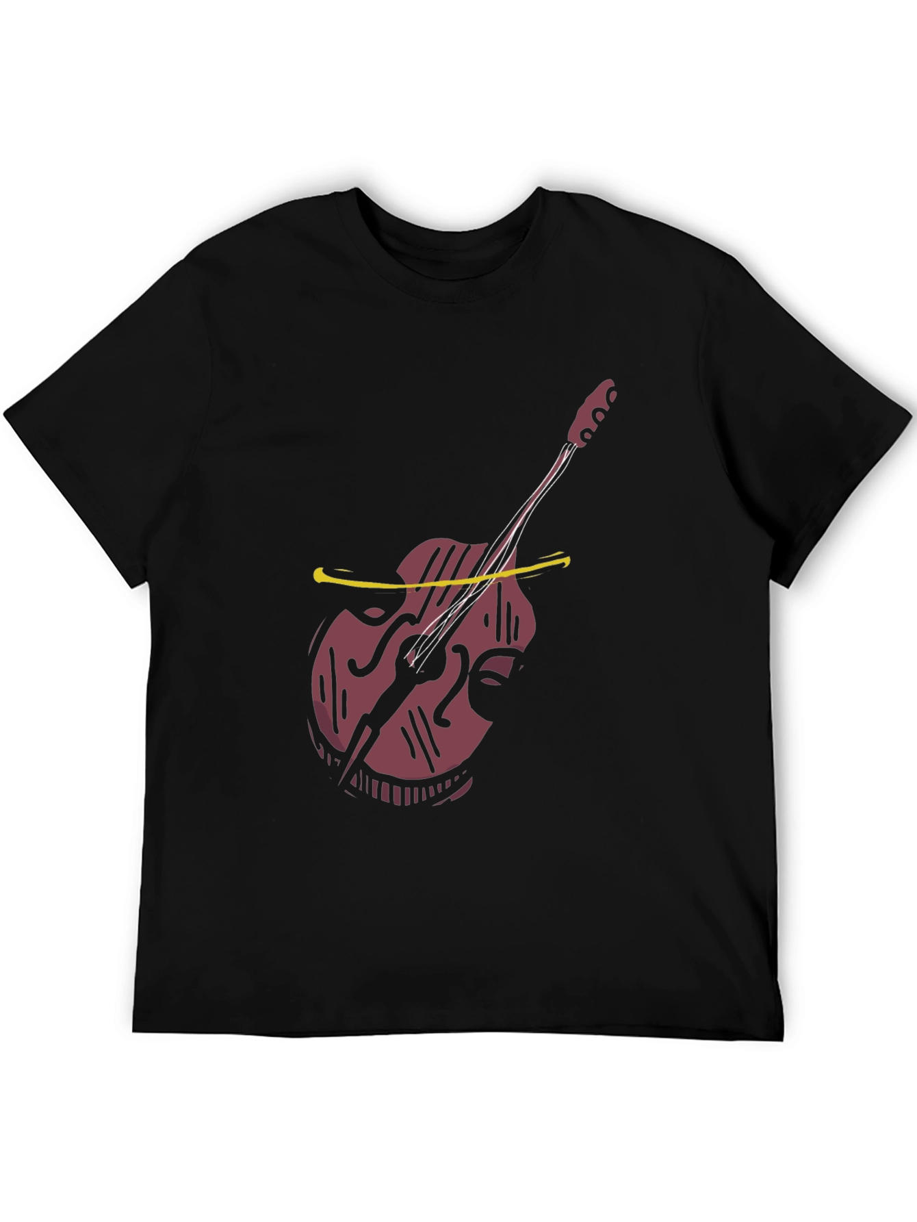 Black Cool Bass Guitar Graphic Tee - Black Cotton Casual view 5