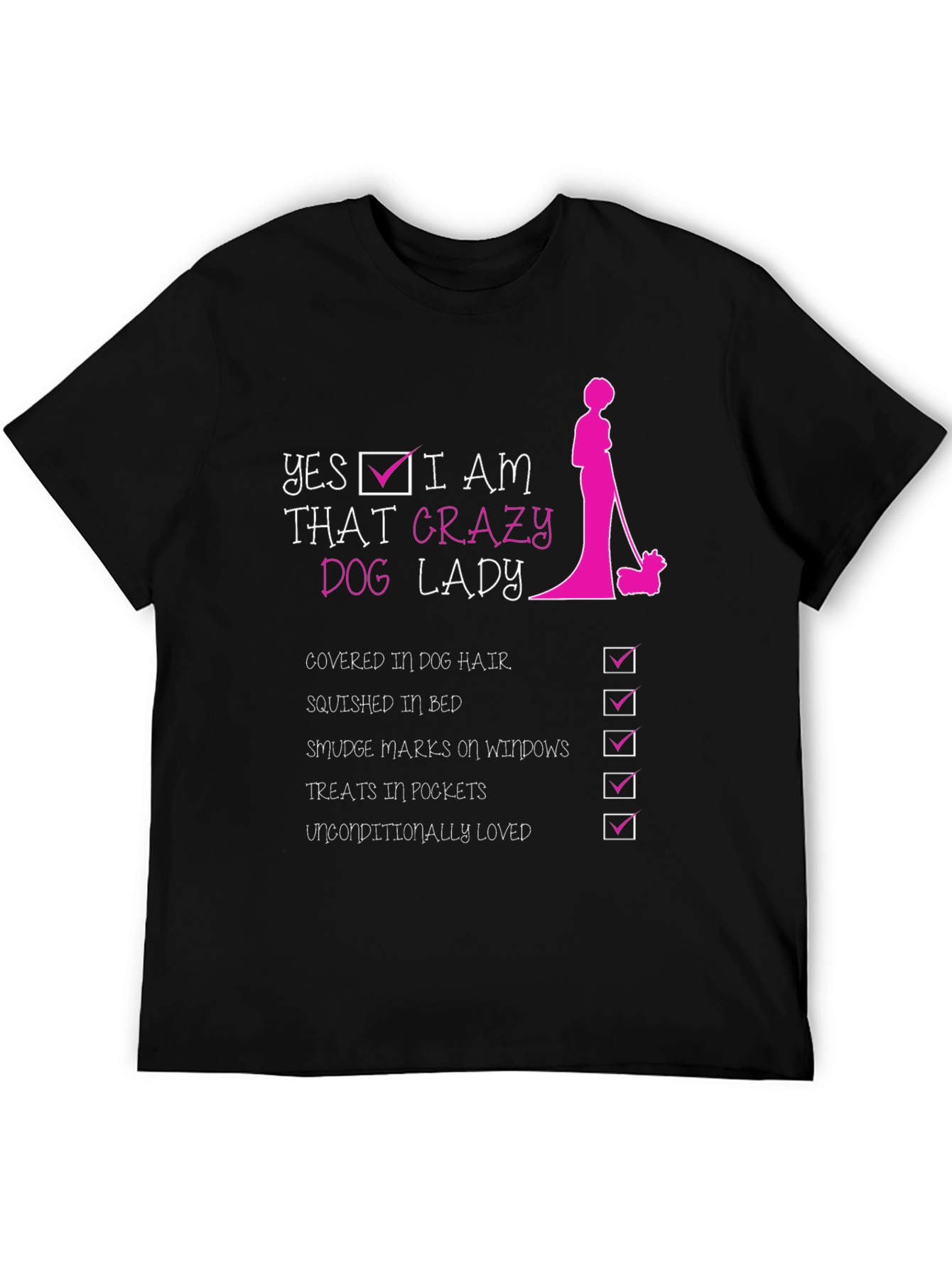 Black Crazy Dog Lady T-Shirt - Fun Novelty Tee for Dog Lovers view 5