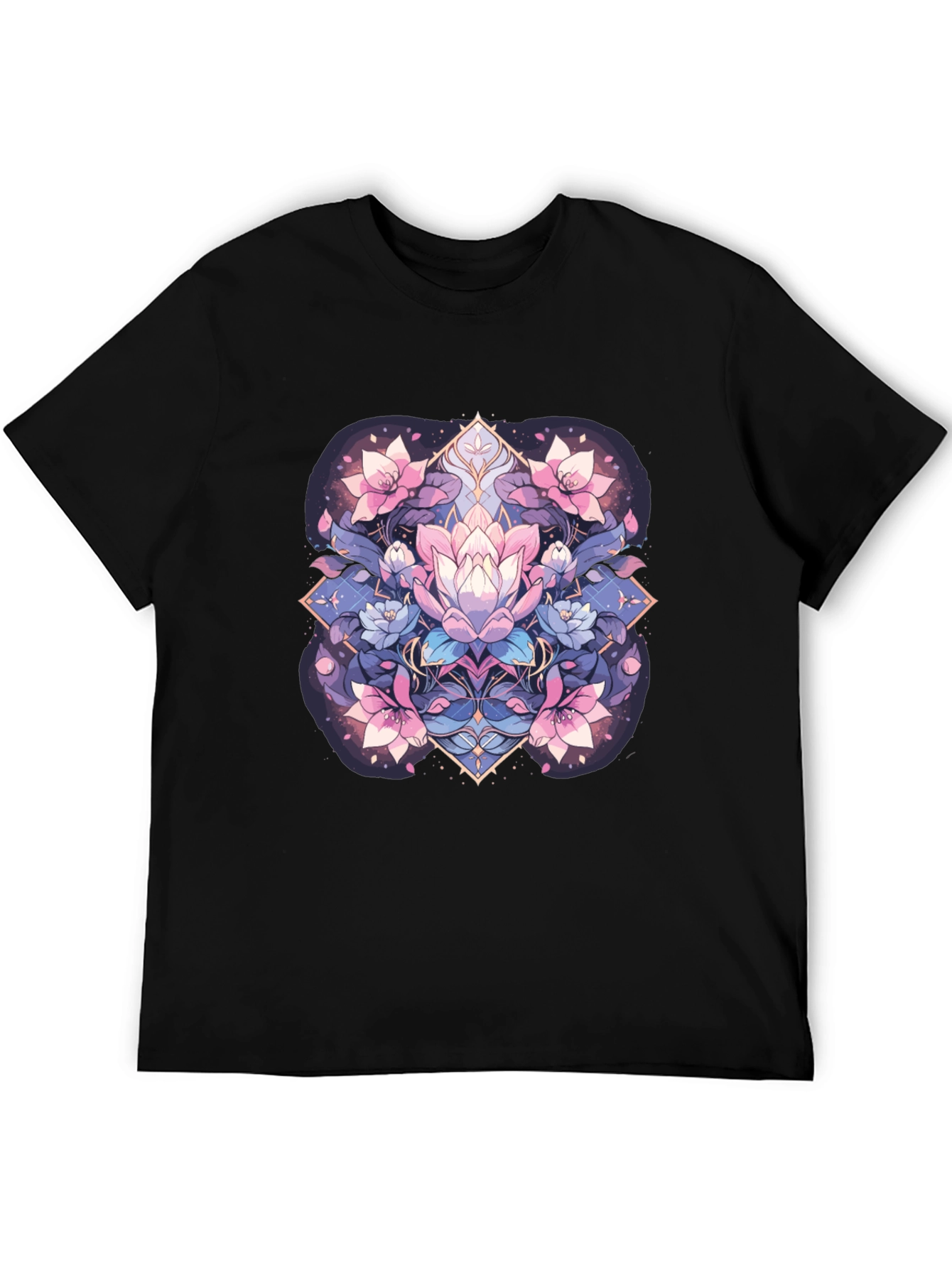 Black Lotus Flower Graphic Tee - Black Cotton Blend view 5