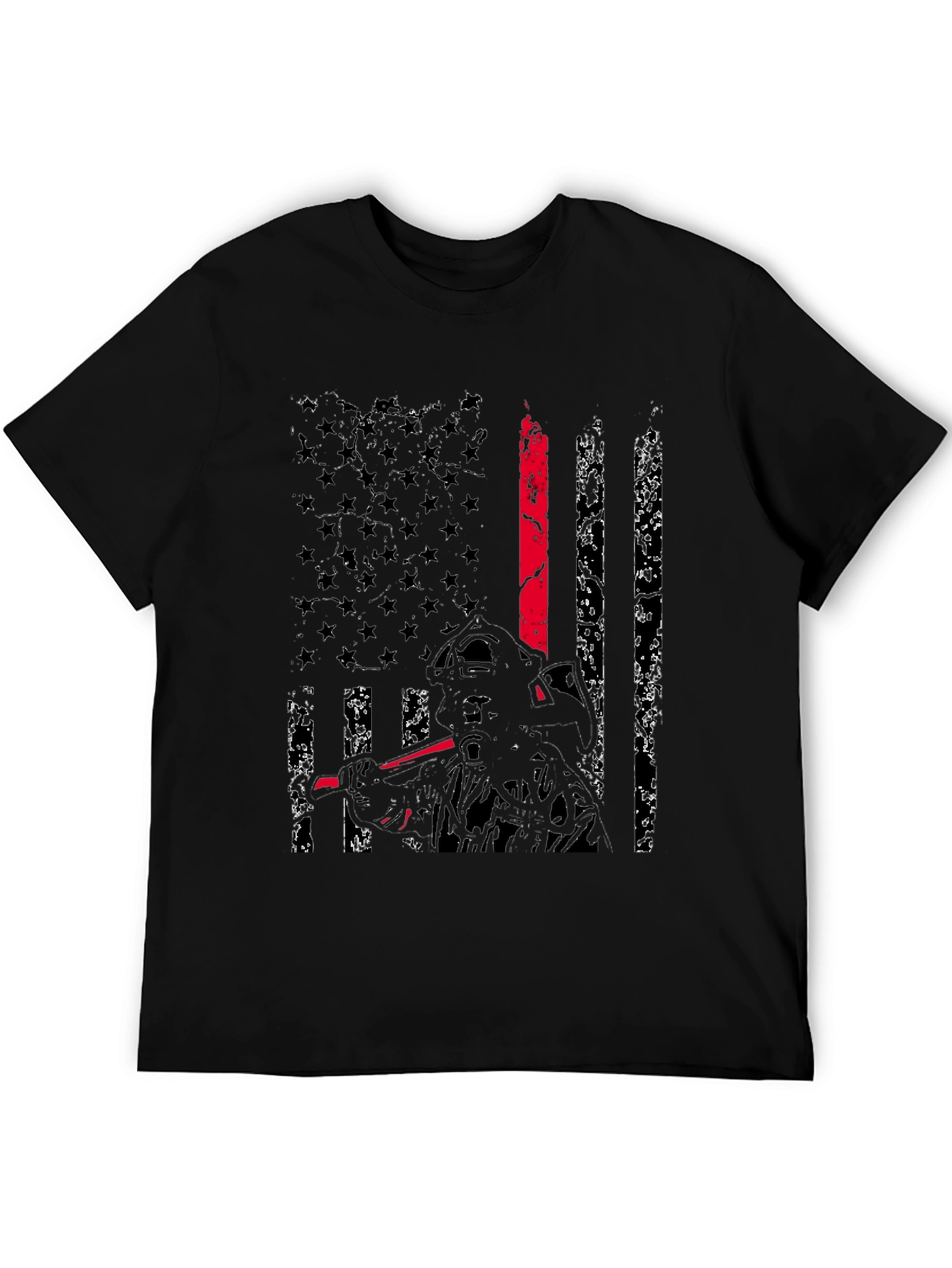 Black Thin Red Line Firefighter Flag T-Shirt view 5