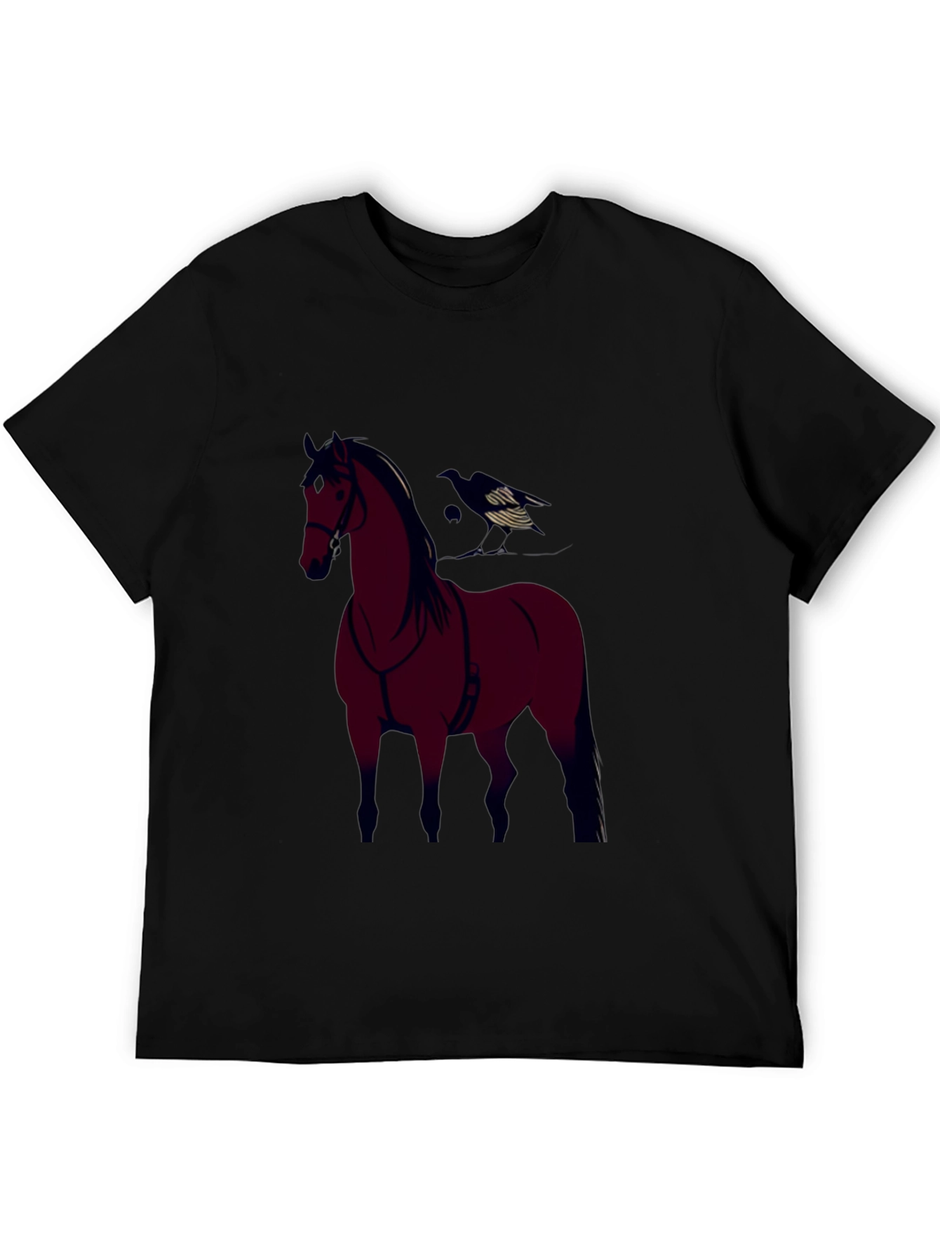 Black Horse and Crow Graphic Tee - Black Cotton Blend view 5