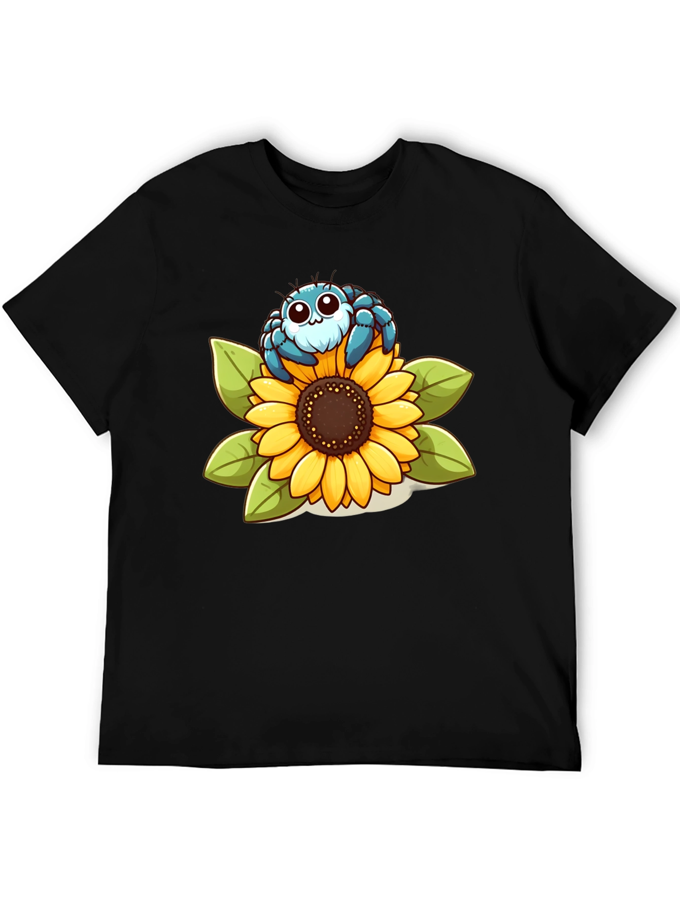 Black Cute Spider on Sunflower Graphic T-Shirt view 5