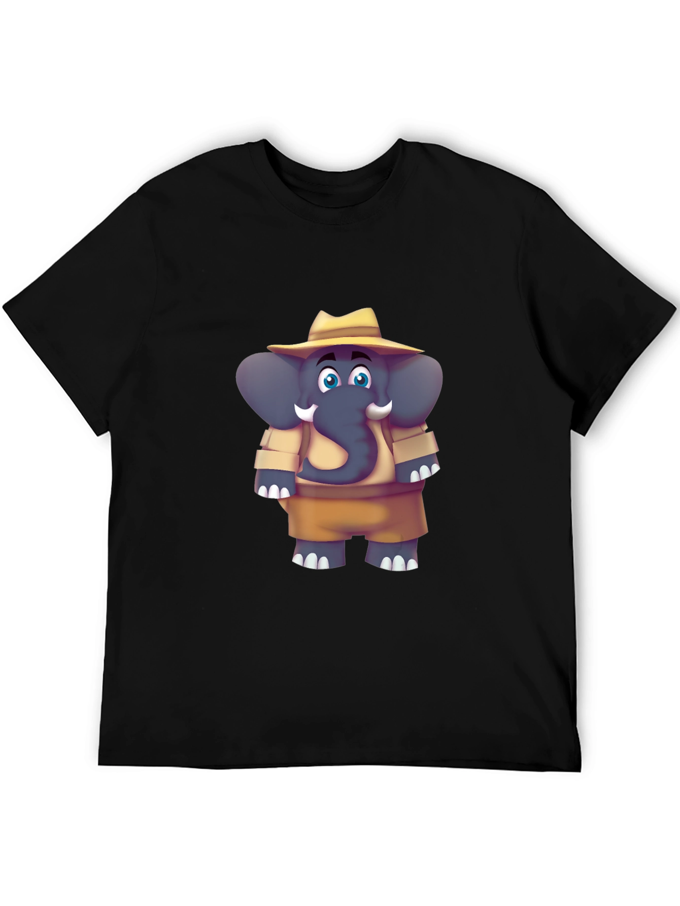 Black Elephant Cartoon Black T-Shirt view 5