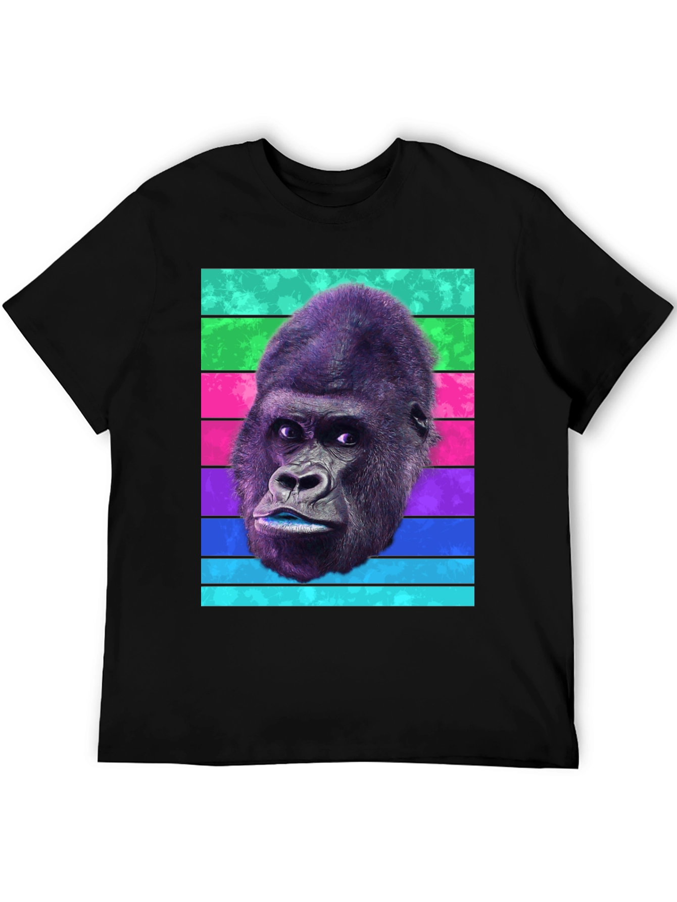 Black Gorilla Head T-Shirt - Retro Stripes, Unique Design view 5