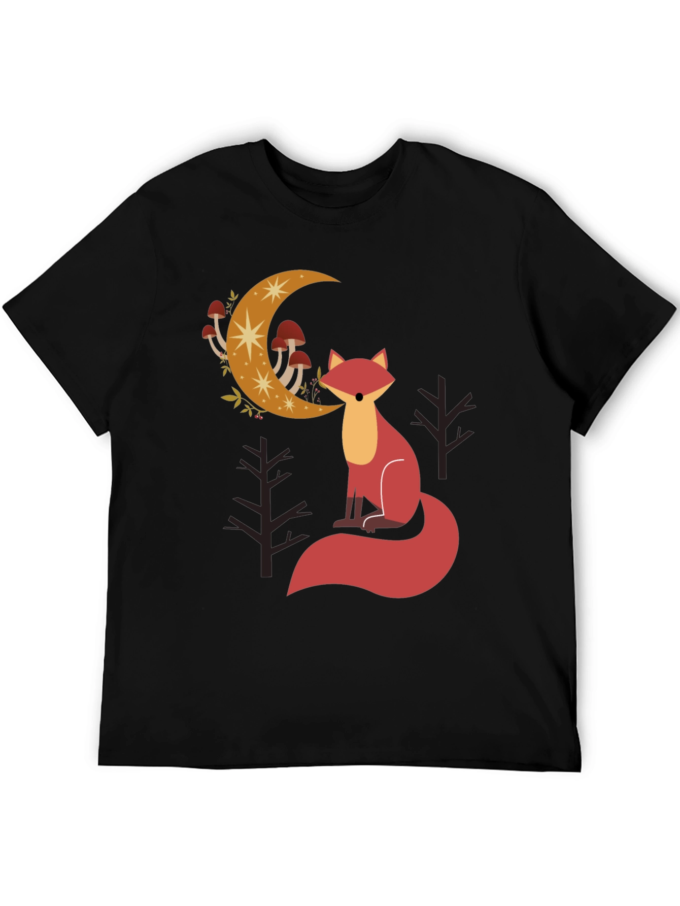 Black Fox and Moon Graphic Tee - Black Cotton Blend view 5