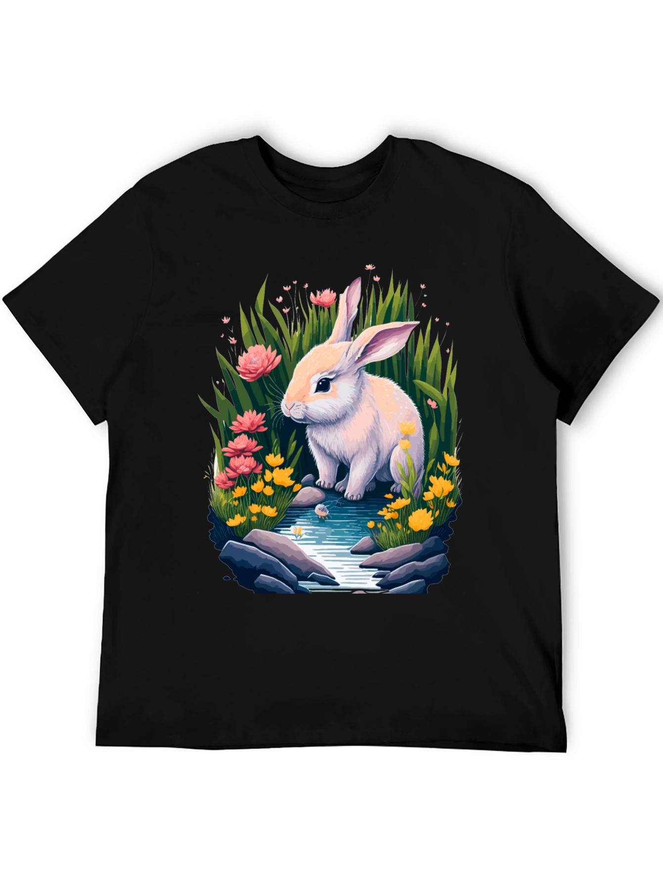 Black Bunny in Bloom Tee - Whimsical Rabbit Design view 5