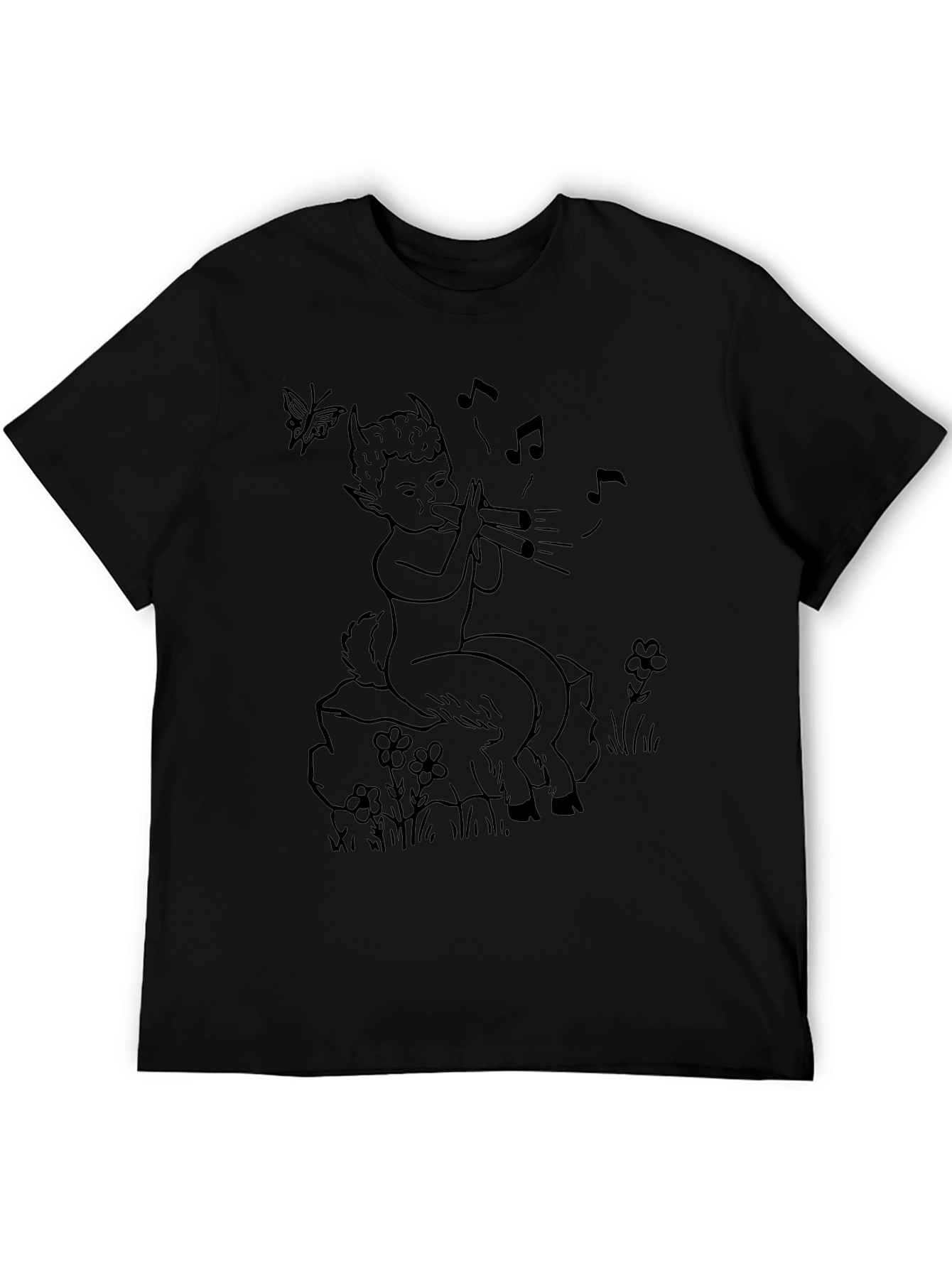 Black Whimsical Satyr T-Shirt - Unisex Black Tee view 5
