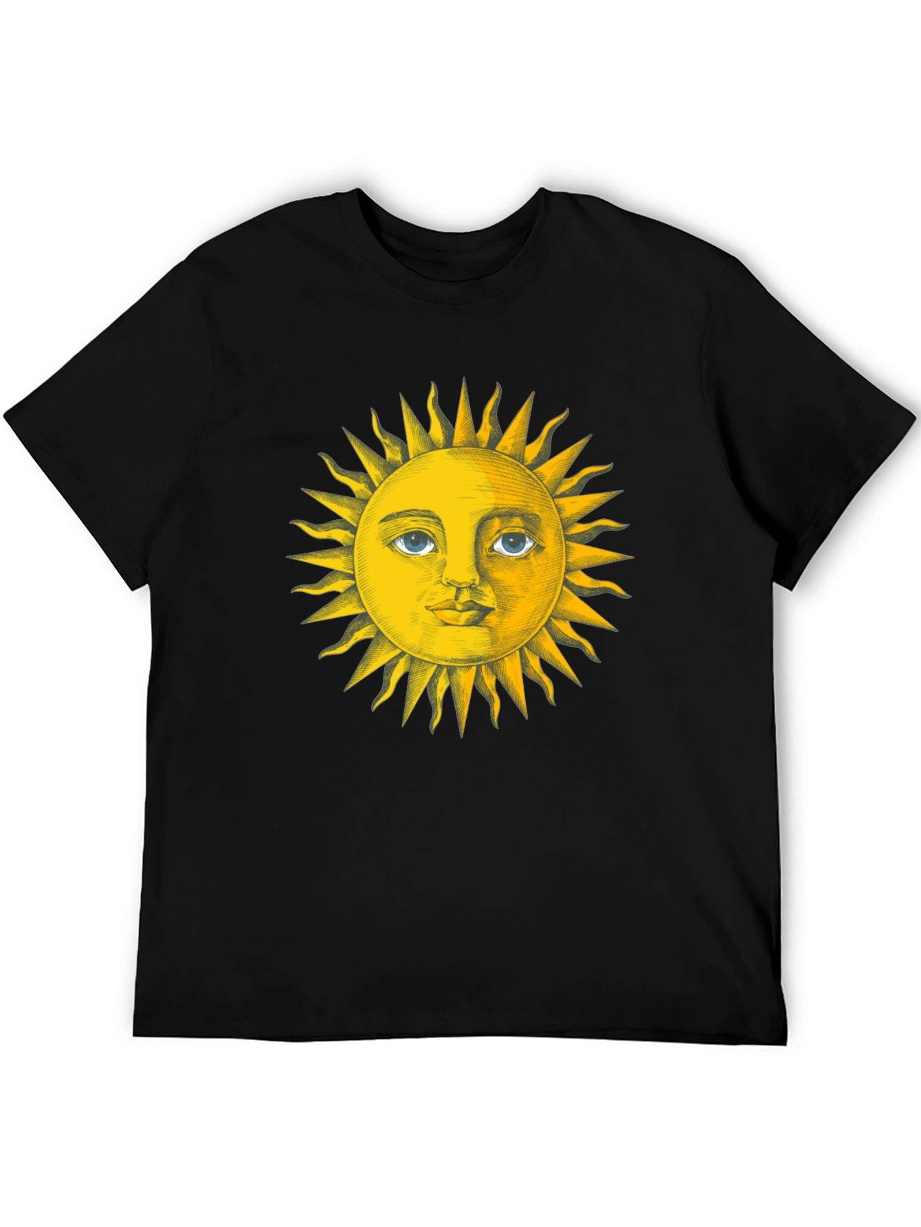 Black Sun Face Graphic Tee - Black Cotton T-Shirt view 5