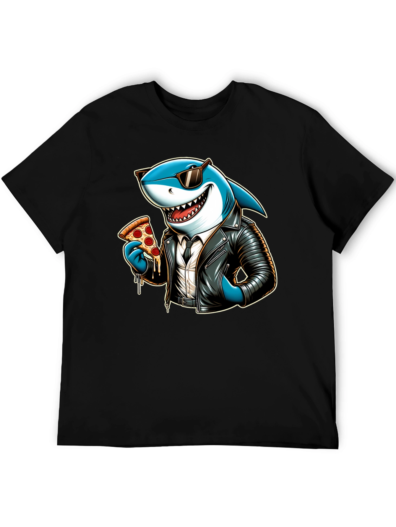 Black Cool Shark Pizza Graphic Tee view 5