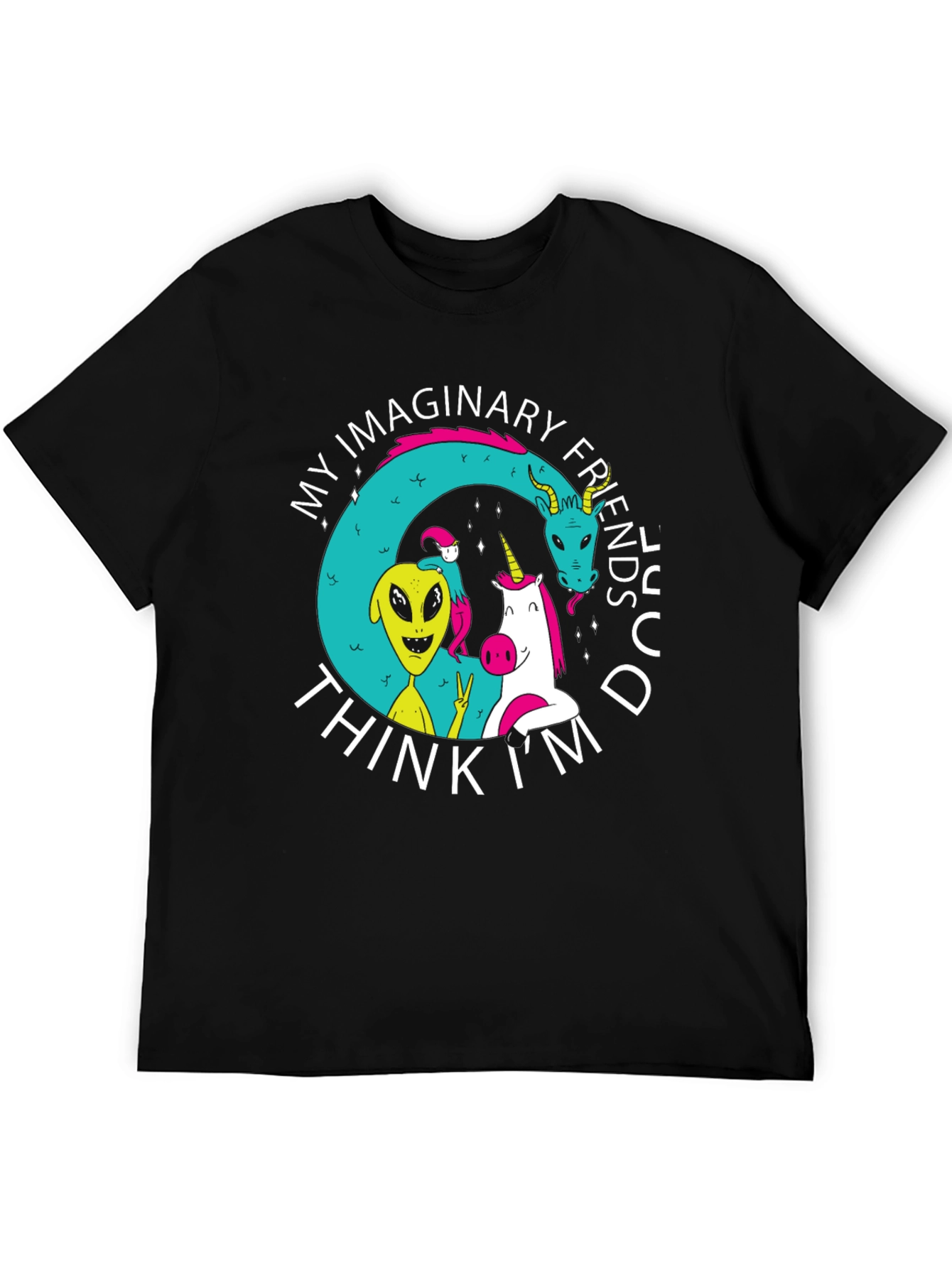 Black My Imaginary Friends Think I'm Dude Black T-Shirt view 5